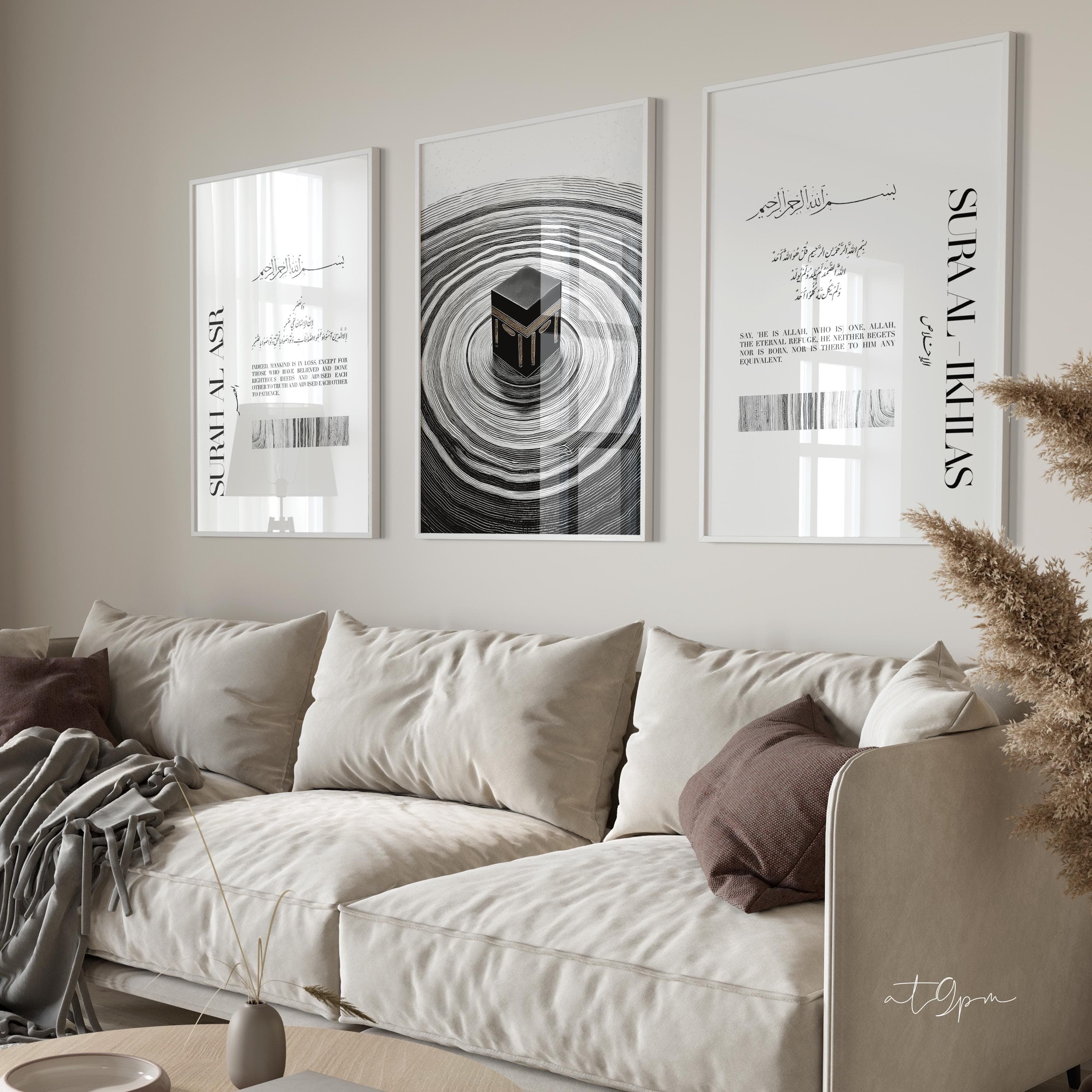 3x Islamic Art Poster Set - Kaaba Quran Surah Asr Ikhlas Tasbih - Kalligrafie - Islamische Wandbilder - Wohnzimmer Premium Photopapier