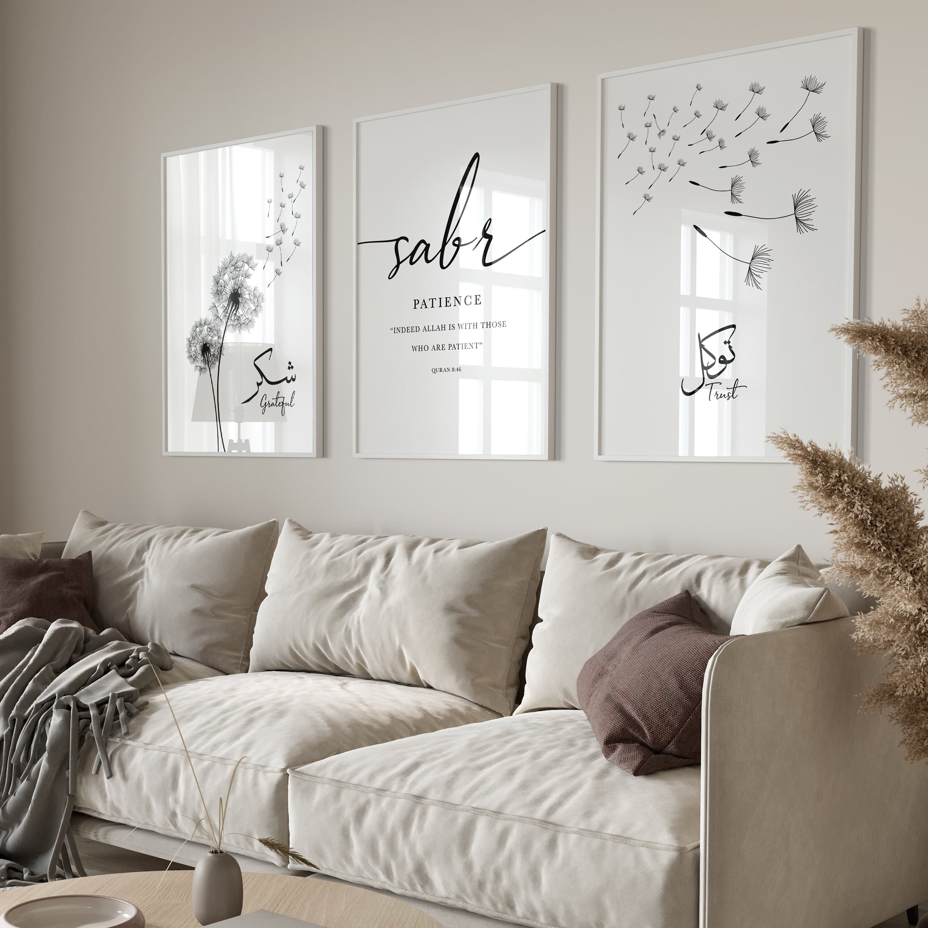 3x Islam Poster Set - dandelion - Islamic Wall Art - Islamische Bilder Wohnzimmer - Dekoration - Wanddeko - Wandbehang - shukr tawakkul sabr - image 5