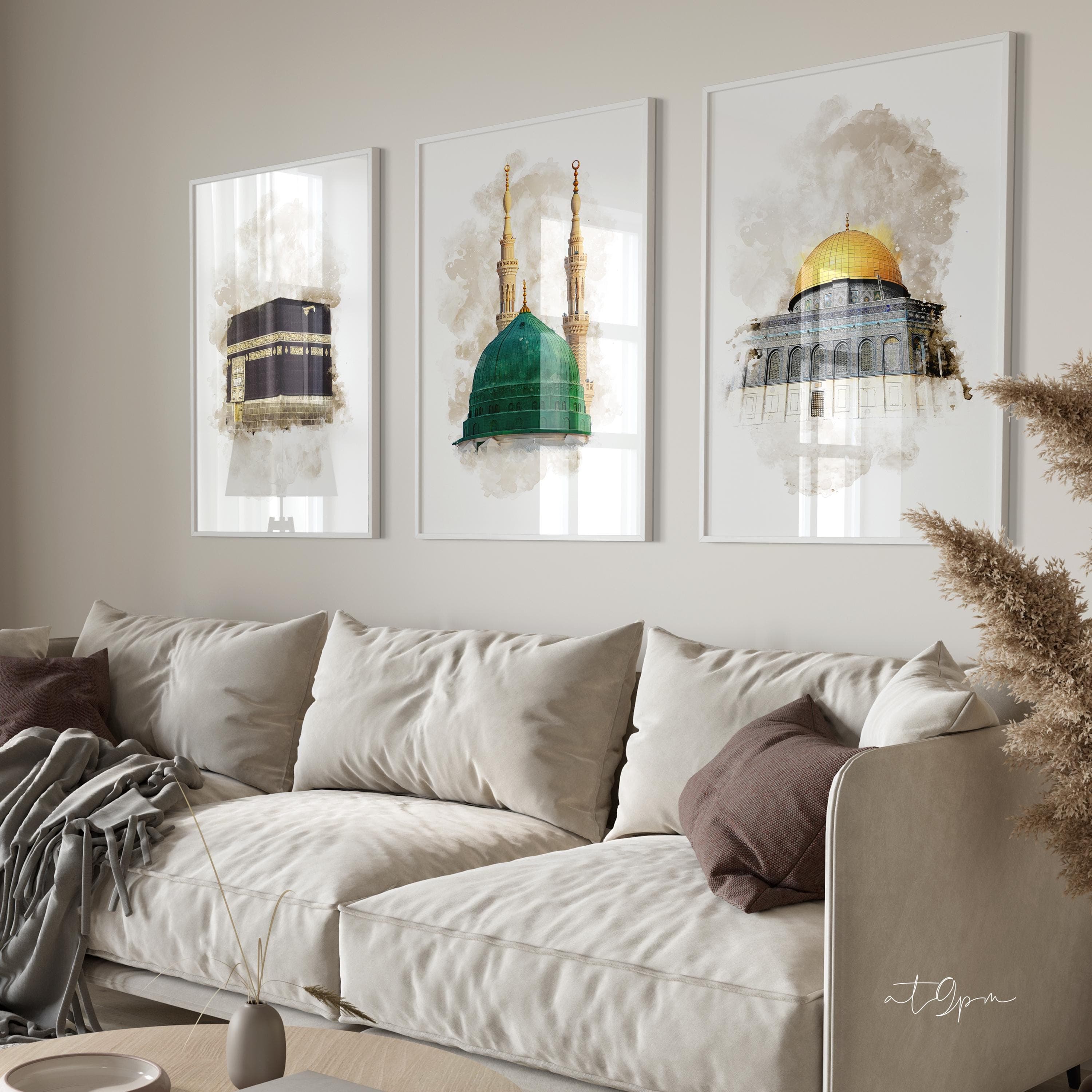 3x Islam Poster Set - Aquarell - Islamische Wandbilder - Islamic Wall Art - Kunstdrucke - Wanddeko - Bilder Wohnzimmer - Kaaba Aqsa Nabawi - image 5