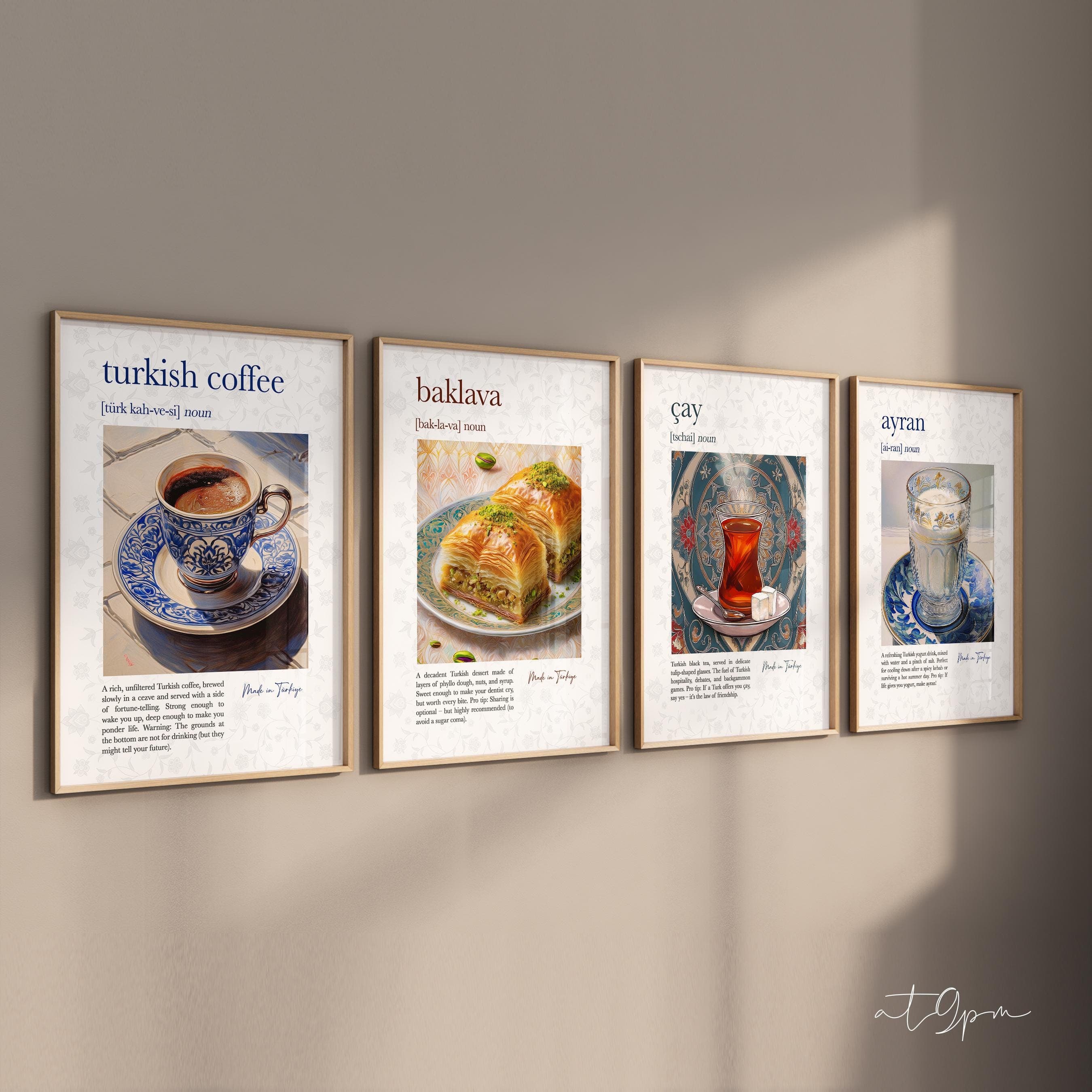 4er Küchen Poster Set - Traditional Turkish Print Bar Wall Art - Coffee Cay Tea Baklava Islamische Wandbilder Home Furniture Premium Paper