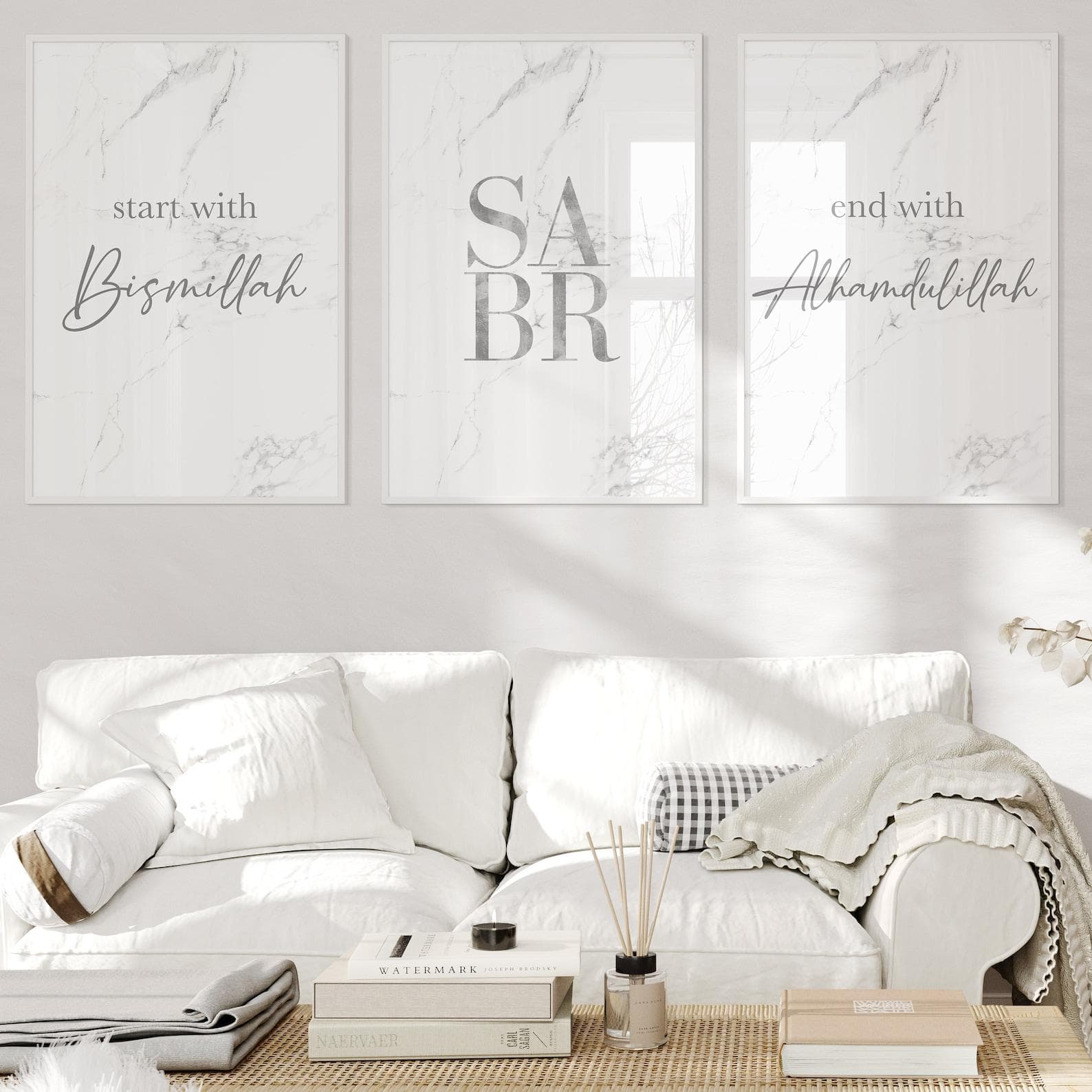Bismillah Sabr Alhamdulillah - 3x Islam Poster Set - Islamic Wall Art - Bilder Wohnzimmer - Marmor - Wanddeko - Wandbehang Kunstdruck Plakat - image 3