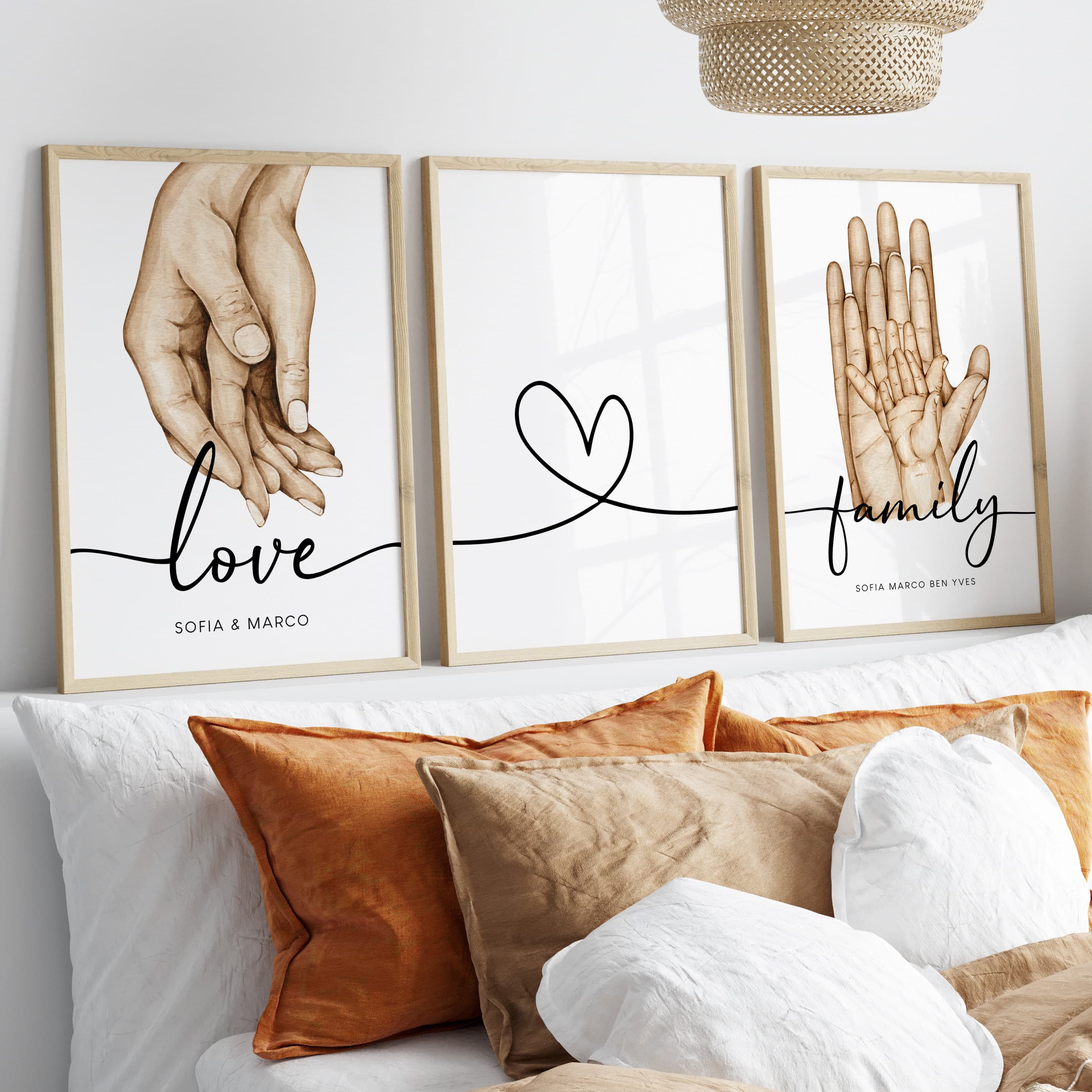 3er Set - Personalisierte Poster mit Namen - Familienposter - Premium Fotopapier Matt - Wandbehang Deko - Familie Baby - Plakat Kunstdrucke