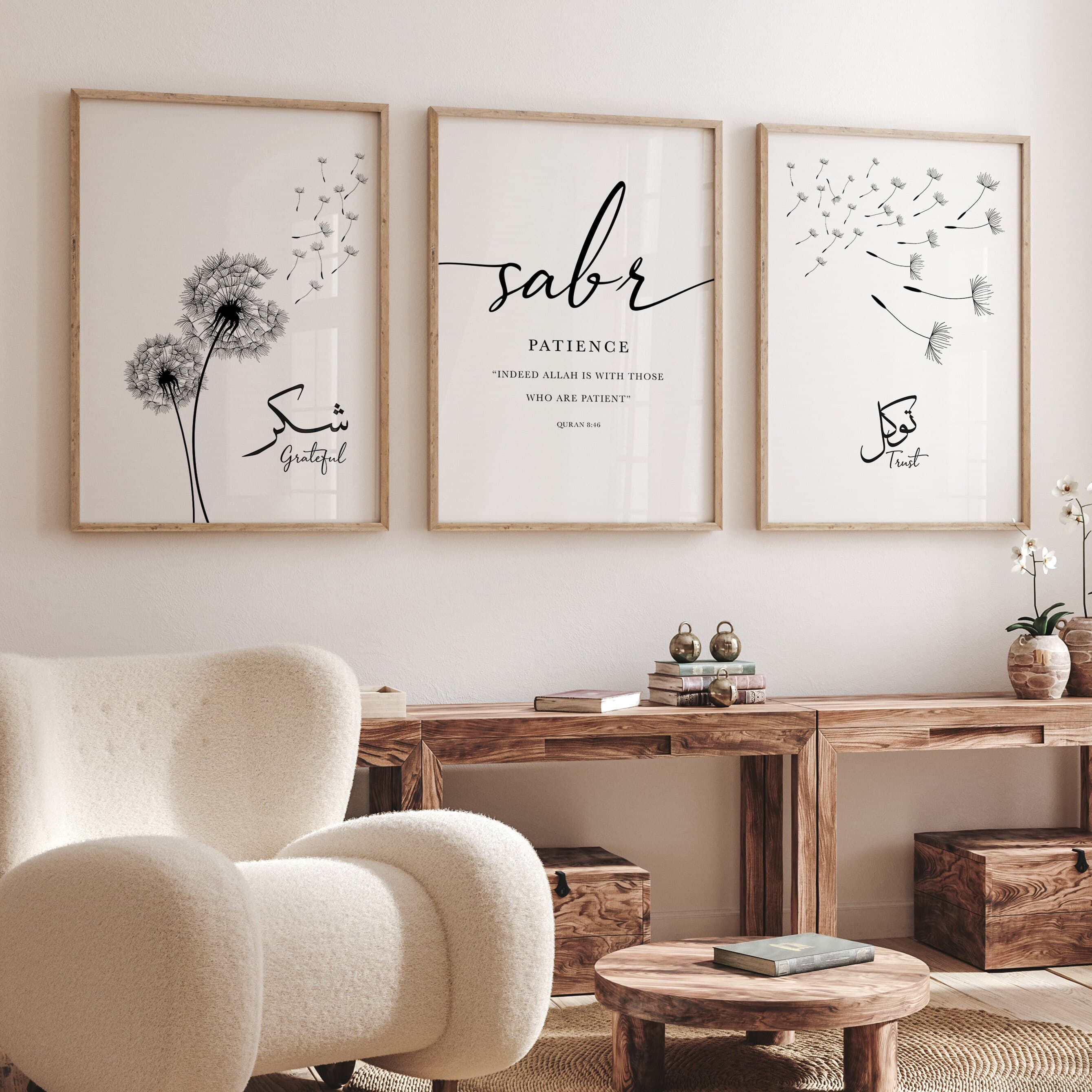3x Islam Poster Set - dandelion - Islamic Wall Art - Islamische Bilder Wohnzimmer - Dekoration - Wanddeko - Wandbehang - shukr tawakkul sabr - image 4