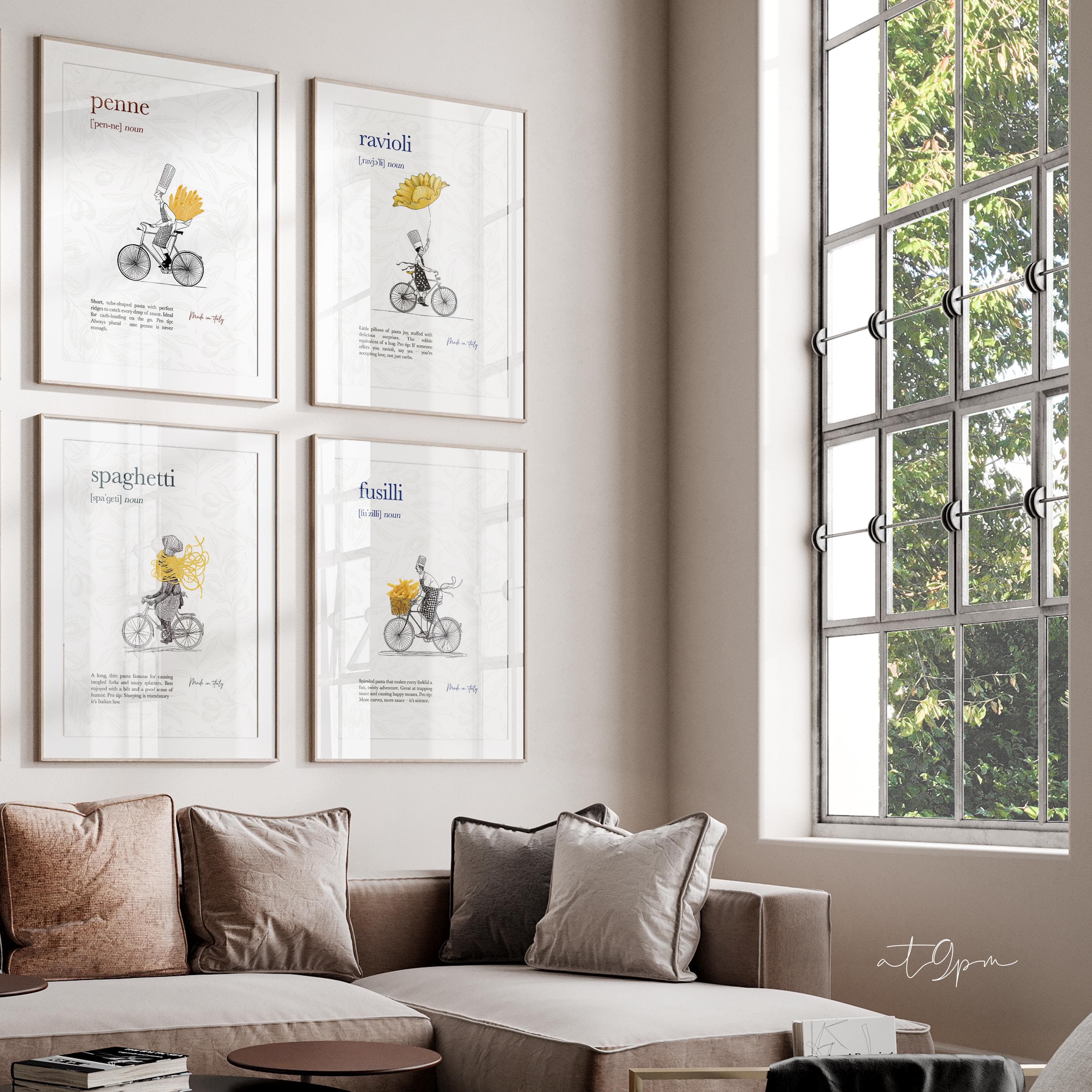4er Pasta Poster Set – Spaghetti Fusilli Ravioli Penne – Küche Wanddeko, Food Art Print, Modernes Design, Premium mattes Fotopapier - Print - image 4