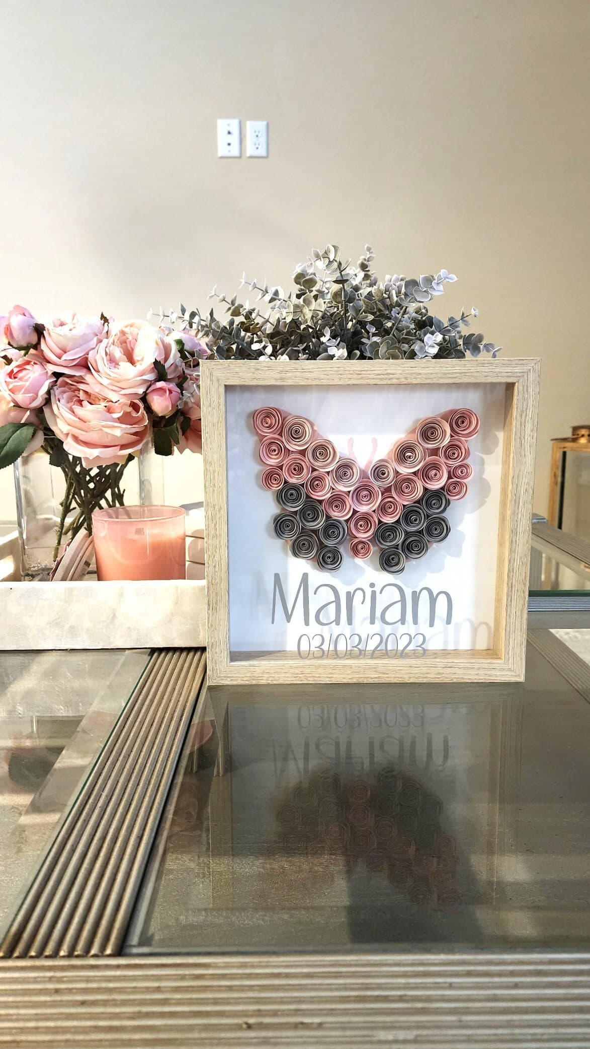 Butterfly Personalized 9X9 Flower shadow boxes, Baby gift,Name shadow box, custom shadow boxes,paper flowers,Custom Name shadow box, flowers - image 3