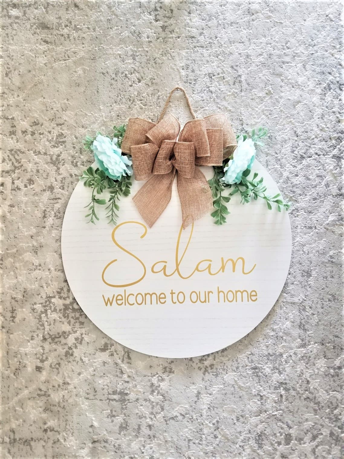 WELCOME Door Sign, Salam, Welcome to our home, Wood Round Welcome Sign, Front Door Décor, Hanger, Door Wreath,Home Décor,Salam sign, Islamic