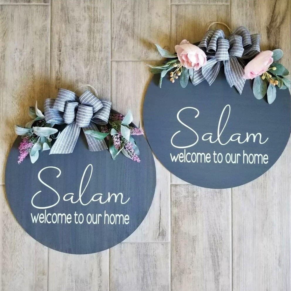 Salam Door Sign, WELCOME, Welcome to our home, Wood Round Welcome Sign, Front Door Décor, Hanger, Door Wreath, Home Décor, Islamic Décor - image 3