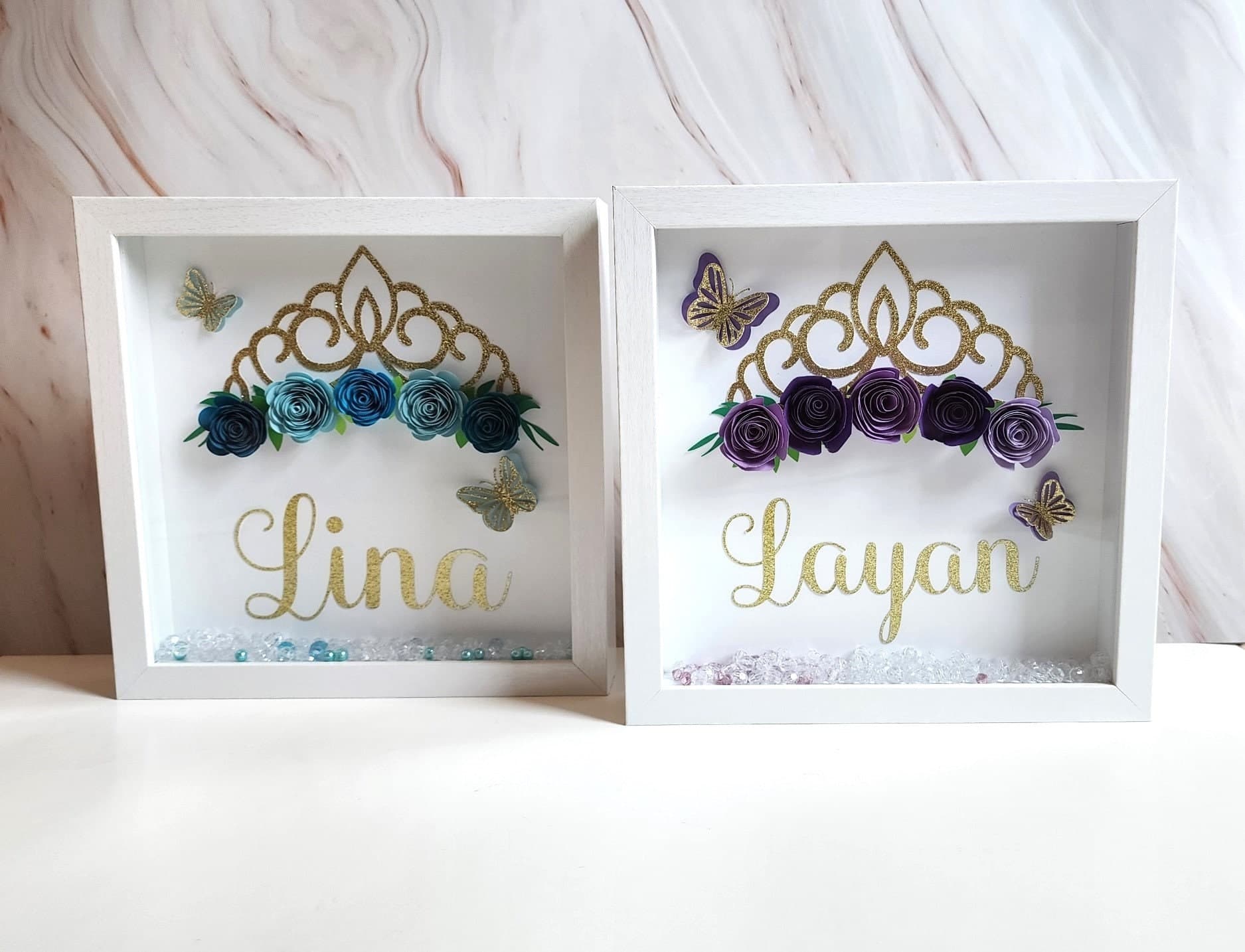 Tiara Shadow Box, Personalized 9X9 Flower shadow box, shadow box, custom shadow boxes, paper flowers, Custom Name shadow box, Gift shadowbox