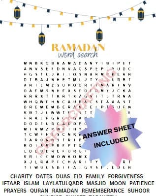 Ramadan Word Search, Printable, Word Search, Ramadan Game, Printable Activity, Instant Download Family Games for Ramadan, Ramadan and Eid