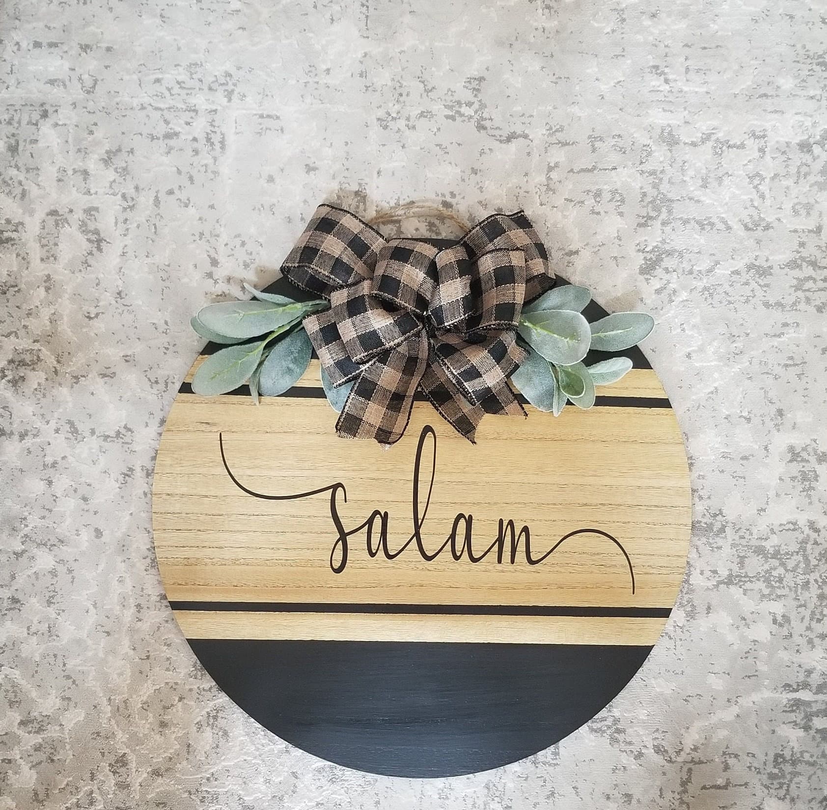Floral door sign, Salam Door Sign, Welcome to our home, Wood Round Welcome Sign, Front Door Décor, Hanger, Door Wreath, Home Décor