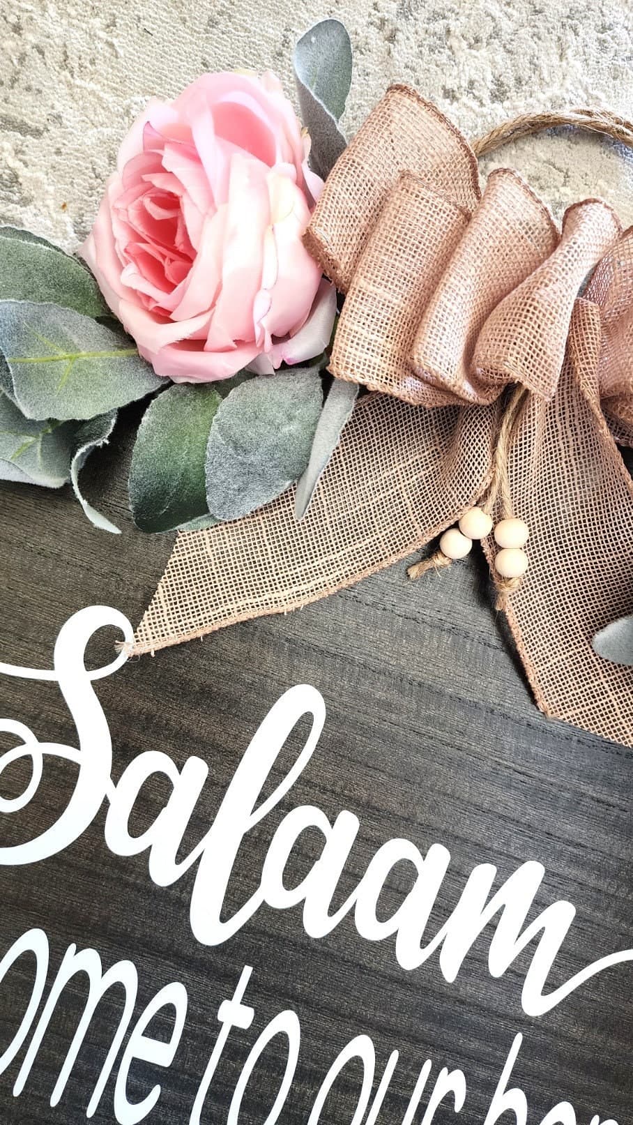 Salam Door Sign, Welcome to our home, Wood Round Welcome Sign, Front Door Décor, Hanger, Door Wreath, Home Décor, Floral door sign - image 3