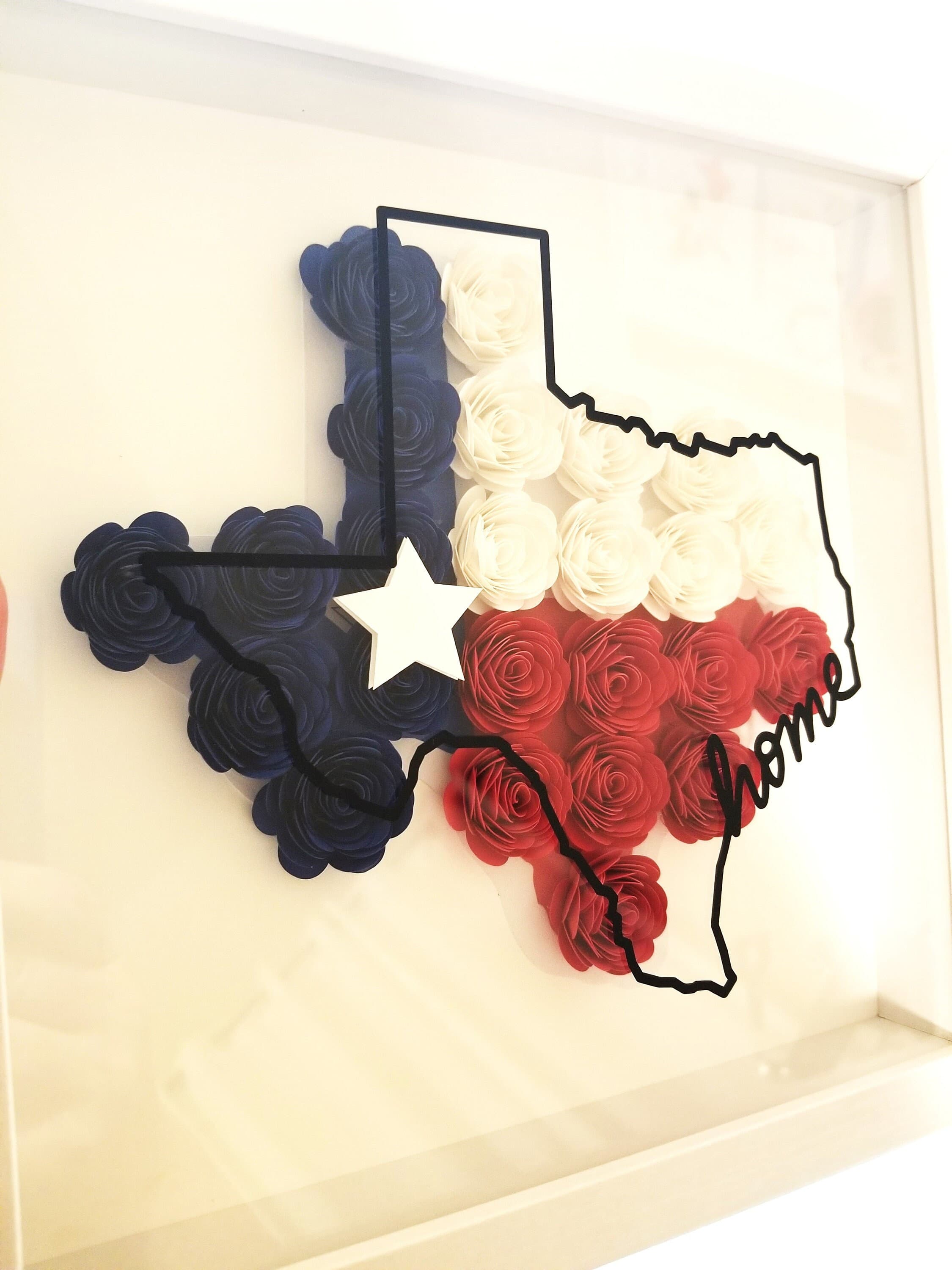 Texas map 9X9 Flower shadow boxes, shadow box, custom shadow boxes, paper flowers, Custom gift  shadow box, flowers, Texas, Lone star state