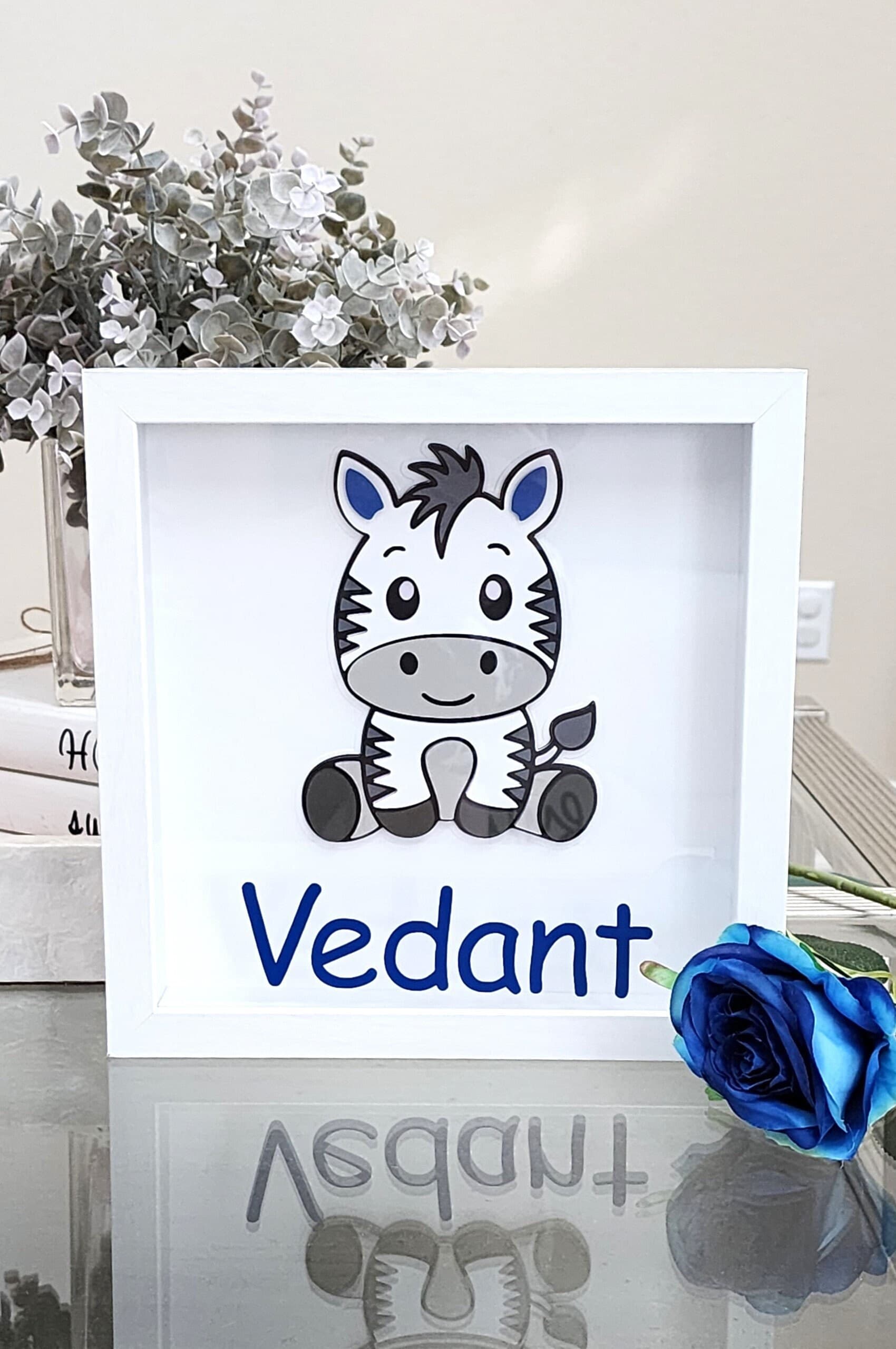 Zebra Personalized 9X9 Layered shadow boxes, Dino, Name shadow box, custom shadow boxes, kids room décor, Name shadow box, layered, nursery