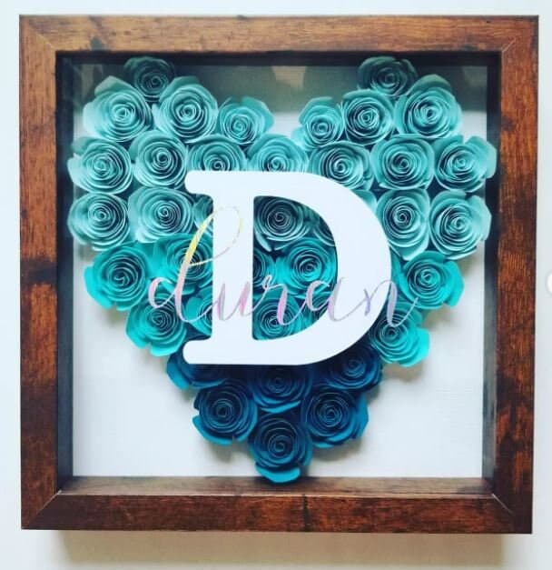 Heart shadow box, Personalized Flower shadow box, shadow box, custom shadow boxes, paper flowers, Family Shadow Box, paper flowers - image 4