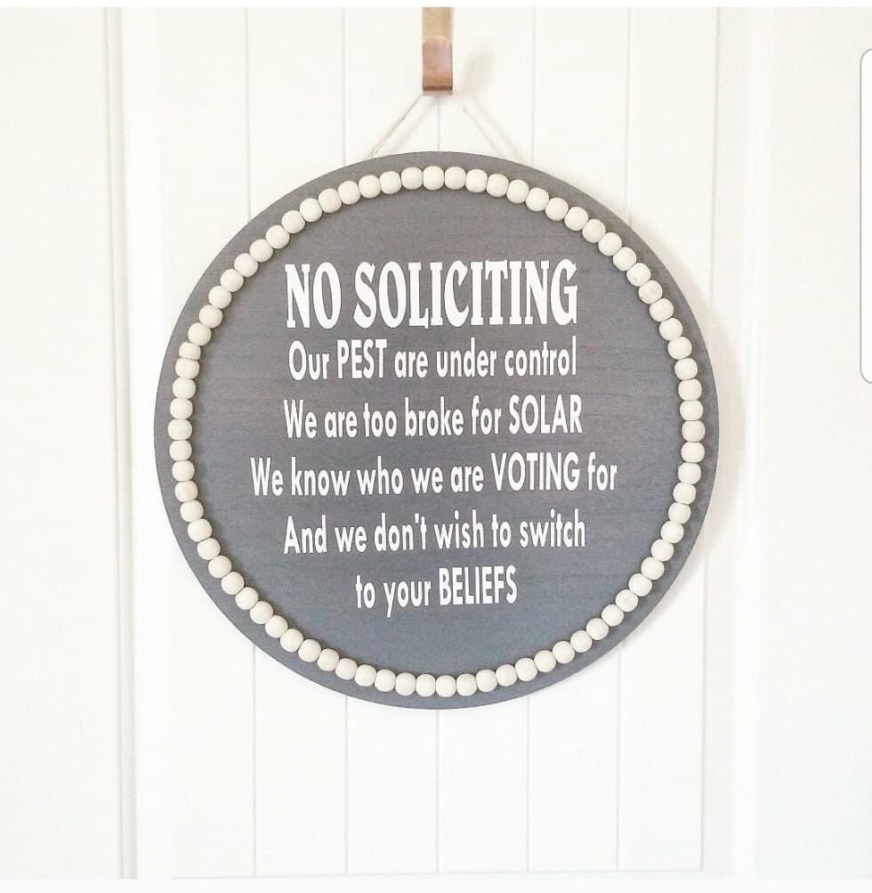 No Soliciting Door Sign, NO SOLICITING, Welcome to our home, Wood Round Welcome Sign, Front Door Décor, Hanger, Door Wreath, Home Décor|