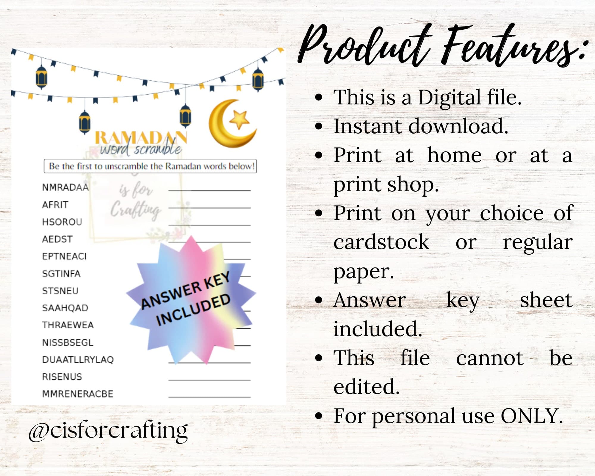 Ramadan Word Scramble Printable worksheet, Word Scramble, Ramadan Game, Printable Activity, Instant Download Family Games for Ramadan, Eid - image 3