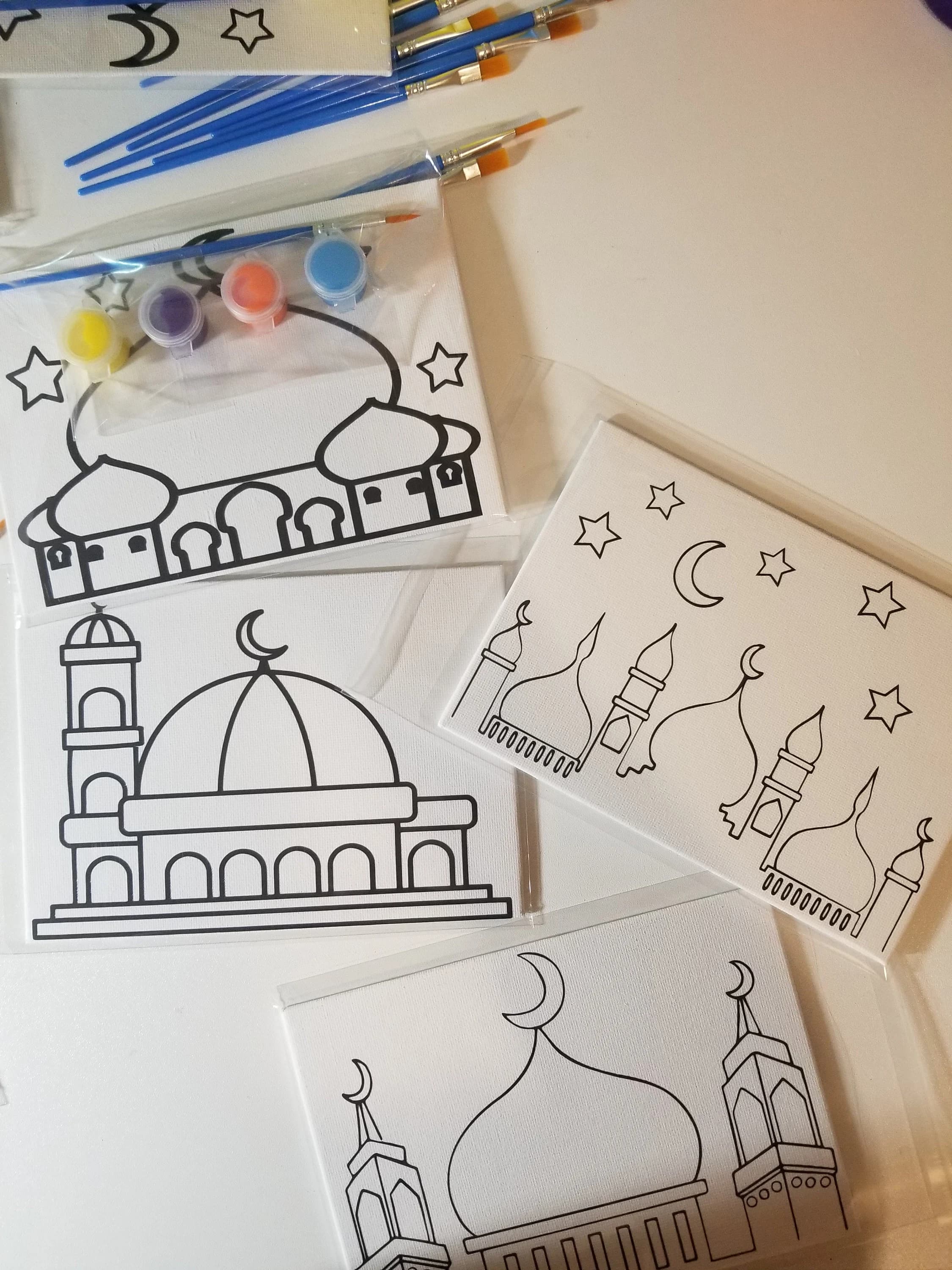 Ramadan coloring canvas, Mosque, Islamic Canvas Paint Kit, Painting Craft, Art, Gift, Kids Activity, Muslim, Ramadan, Eid, Coloring, Masjid - image 3
