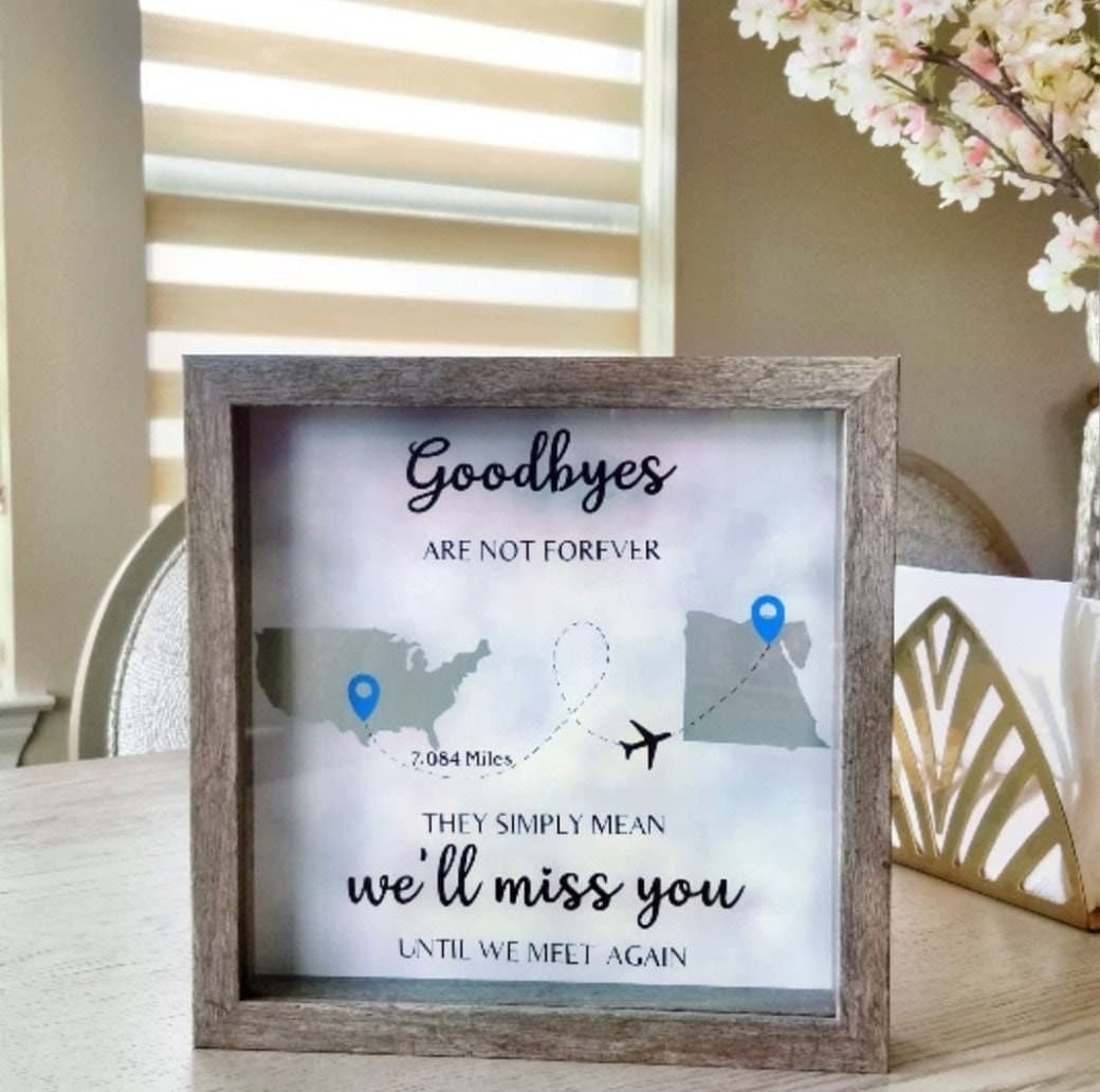 Farewell Personalized 9X9 Flower shadow boxes, shadow box, custom shadow boxes, Farewell gift, shadow box, Maps, Goodbye, Travel - image 3
