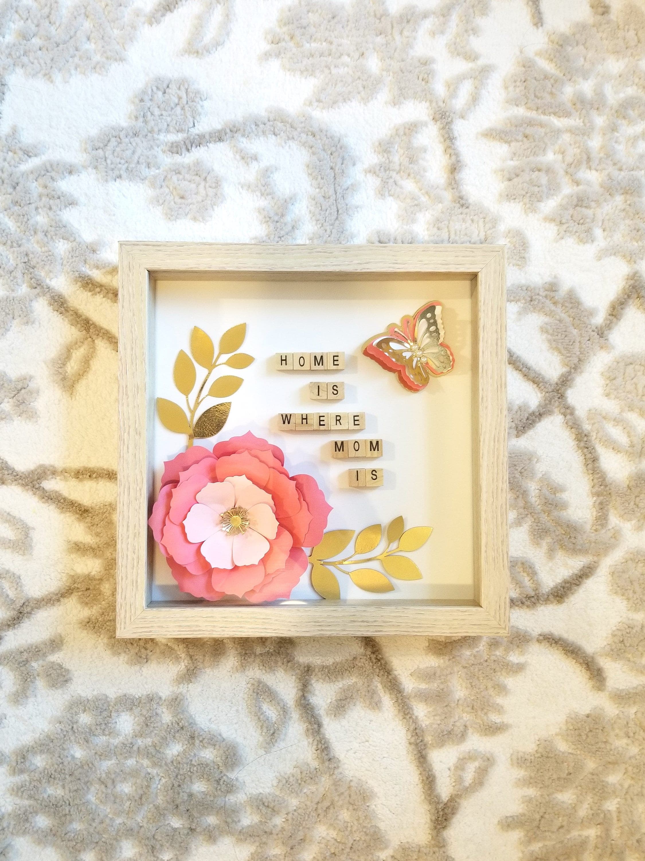 Mom Shadow Box, Personalized 9X9 Flower shadow box, shadow box, custom shadow boxes, paper flowers, Custom, Mothers day gift, Personalized