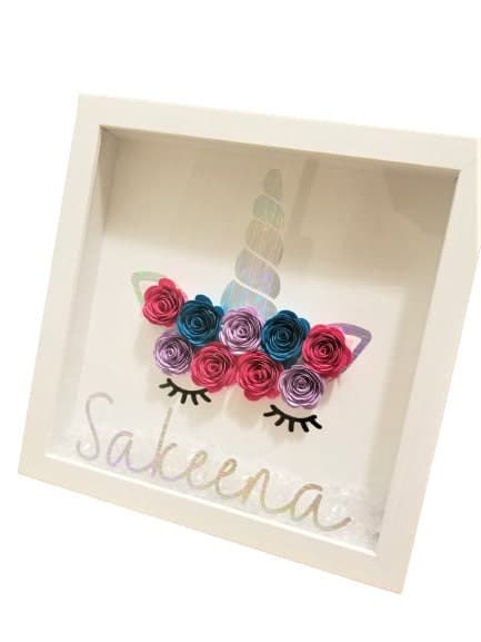 Unicorn Personalized 9X9 Flower shadow boxes, beads, Name shadow box, custom shadow boxes, paper flowers, Custom Name shadow box, flowers - image 5