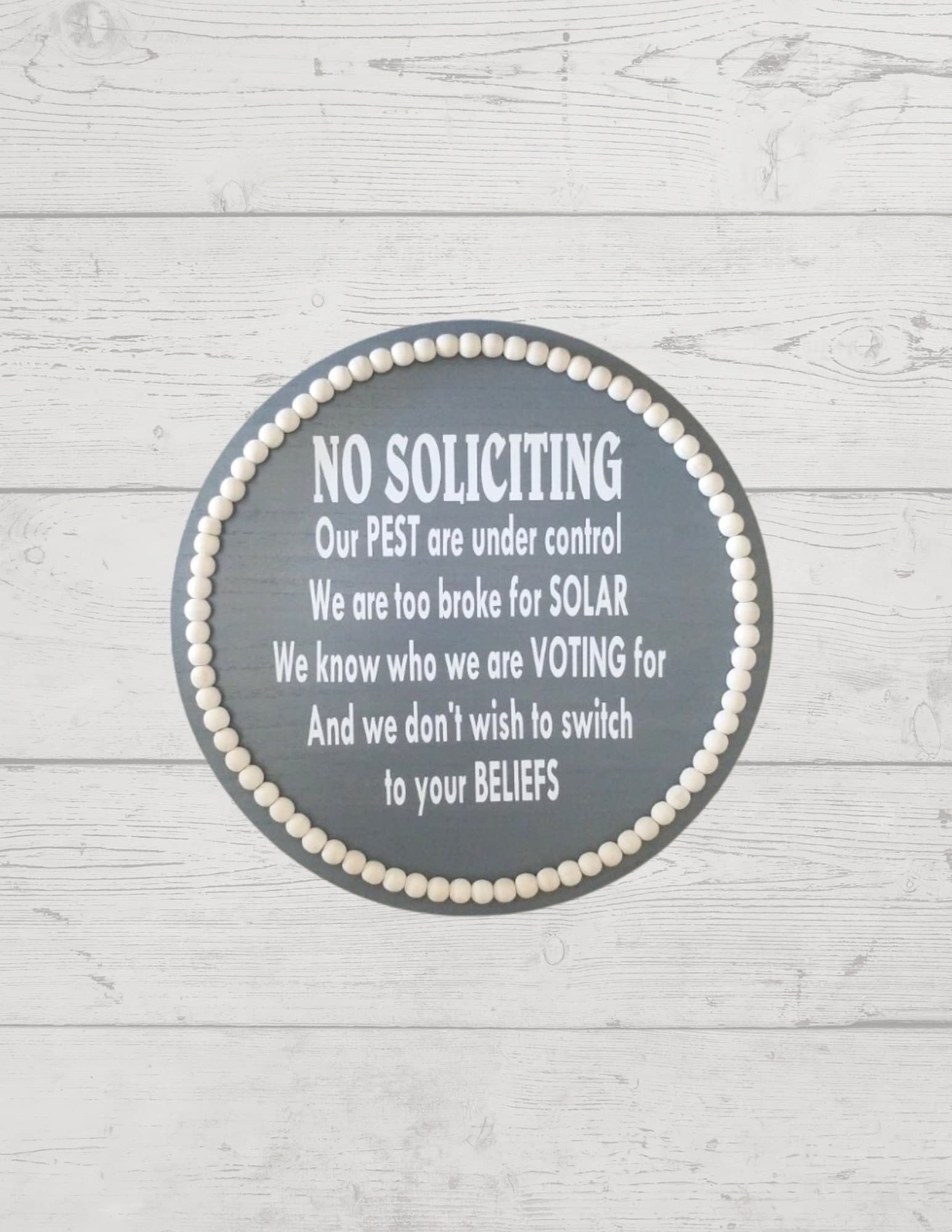 No Soliciting Door Sign, NO SOLICITING, Welcome to our home, Wood Round Welcome Sign, Front Door Décor, Hanger, Door Wreath, Home Décor| - image 4