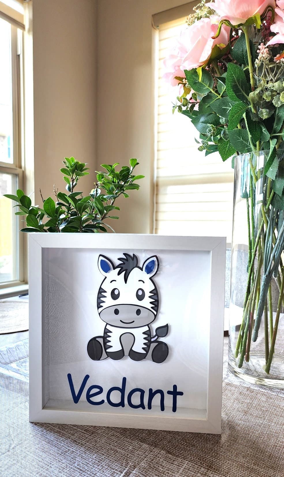 Zebra Personalized 9X9 Layered shadow boxes, Dino, Name shadow box, custom shadow boxes, kids room décor, Name shadow box, layered, nursery - image 3