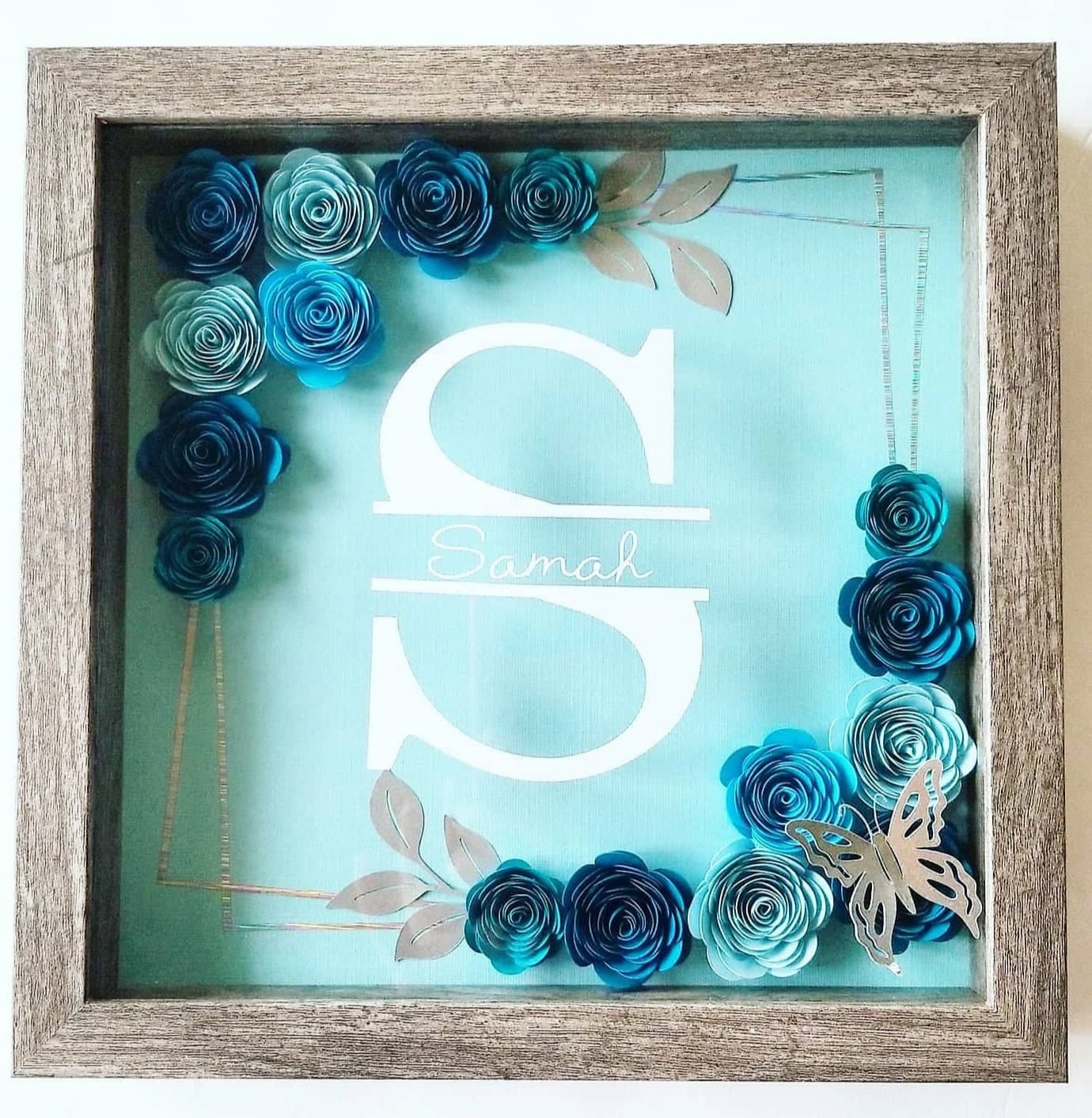 Personalized 9X9 Flower shadow boxes, name shadow box, custom shadow boxes, paper flowers, Shadow Box, Custom Name shadow box, flowers - image 3