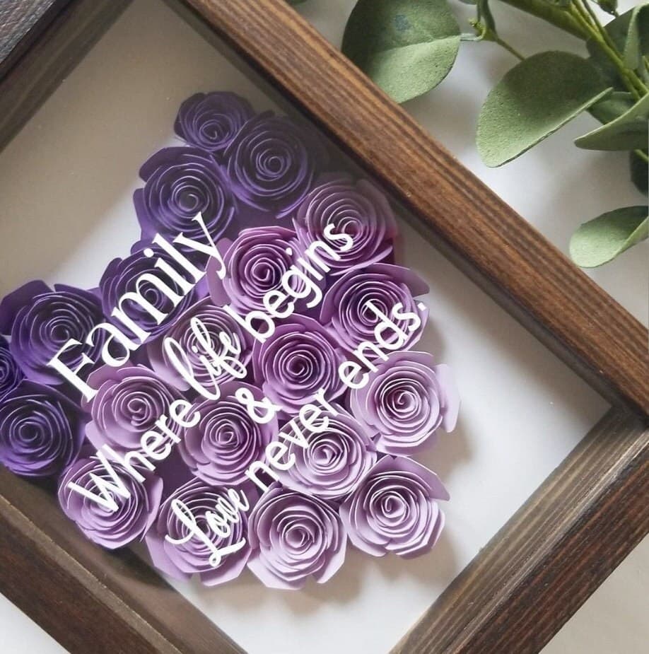 Heart shadow box, Personalized Flower shadow box, shadow box, custom shadow boxes, paper flowers, Family Shadow Box, paper flowers - image 3