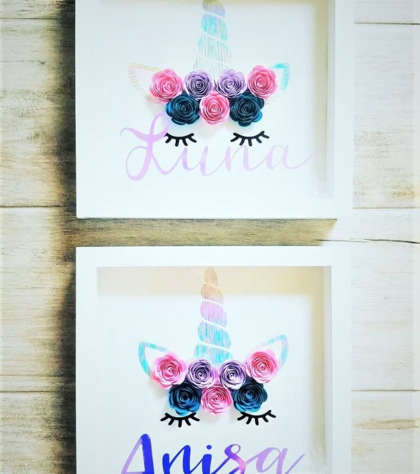 Unicorn Personalized 9X9 Flower shadow boxes, beads, Name shadow box, custom shadow boxes, paper flowers, Custom Name shadow box, flowers - image 4