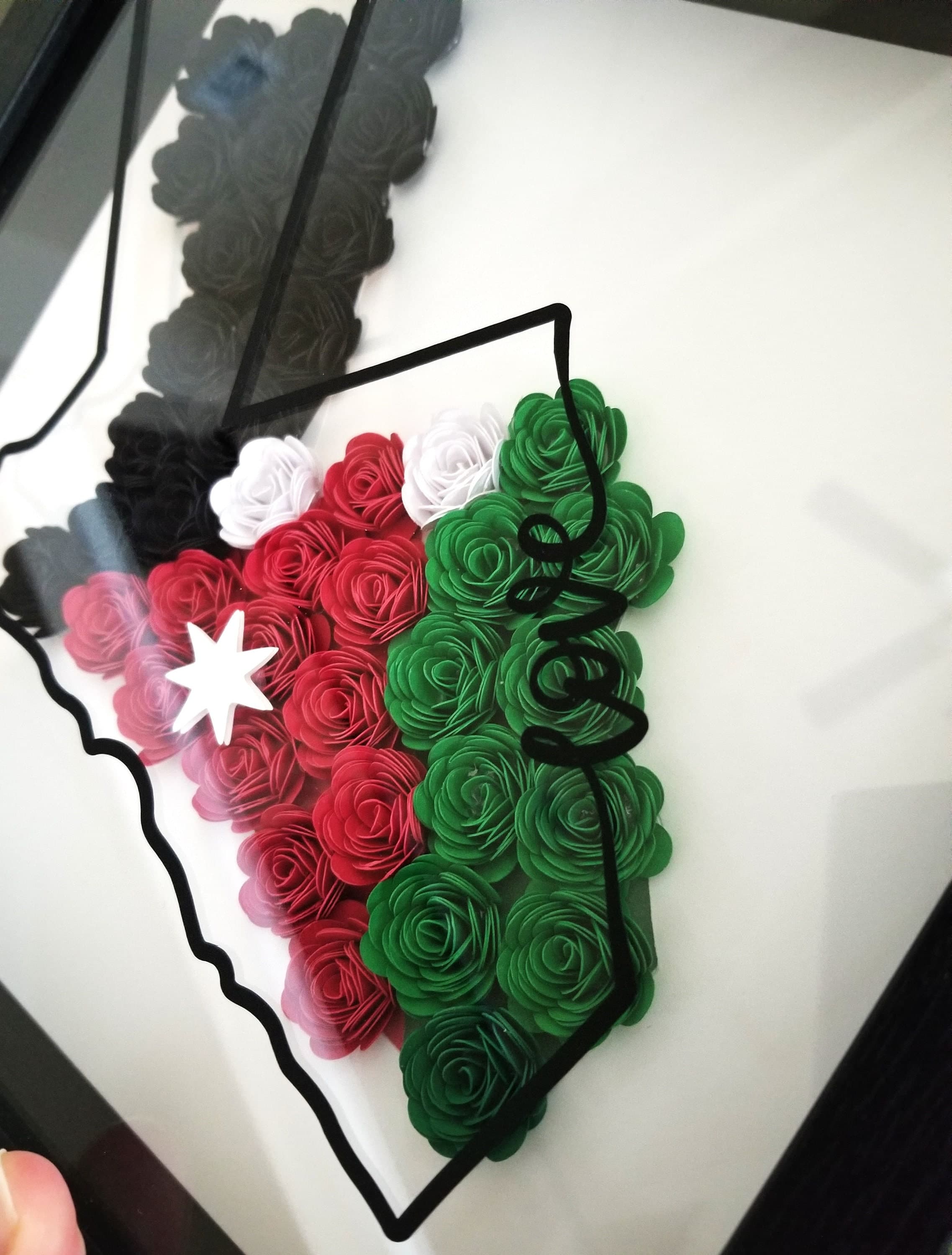 Jordan map 9X9 Flower shadow box, shadow box, custom shadow boxes, paper flowers, shadow box, paper flowers, Jordanian, Nashmi, Nashama - image 2