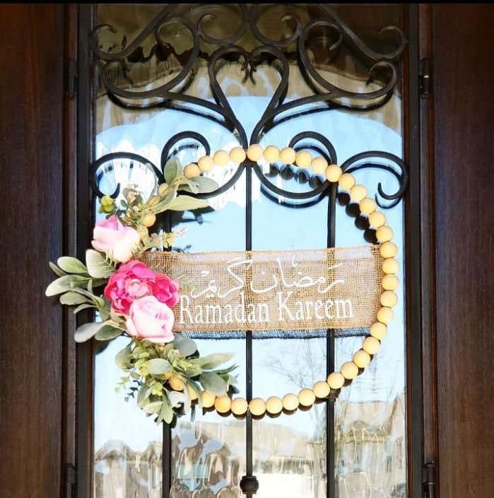 Ramadan Door Wreath, Beaded Wood Wall Décor, Ramadan décor, Ramadan wreath, Ramadan beaded wreath, Ramadan Mubarak, Ramadan Kareem, Floral - image 3