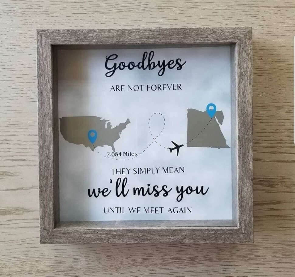 Farewell Personalized 9X9 Flower shadow boxes, shadow box, custom shadow boxes, Farewell gift, shadow box, Maps, Goodbye, Travel