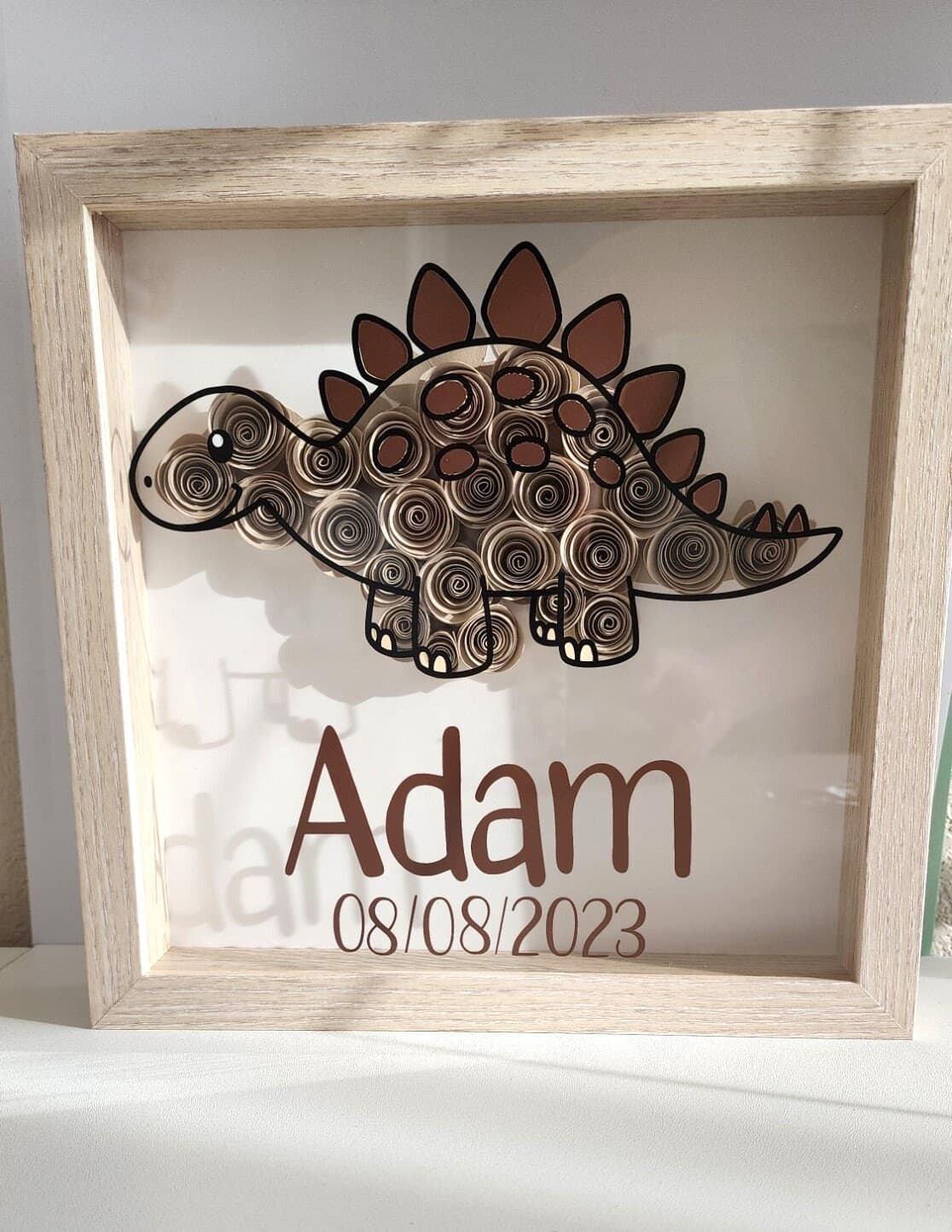 Dinosaur Personalized 9X9 Flower shadow boxes, Dino, Name shadow box, custom shadow boxes, paper flowers, Custom Name shadow box, flowers - image 5