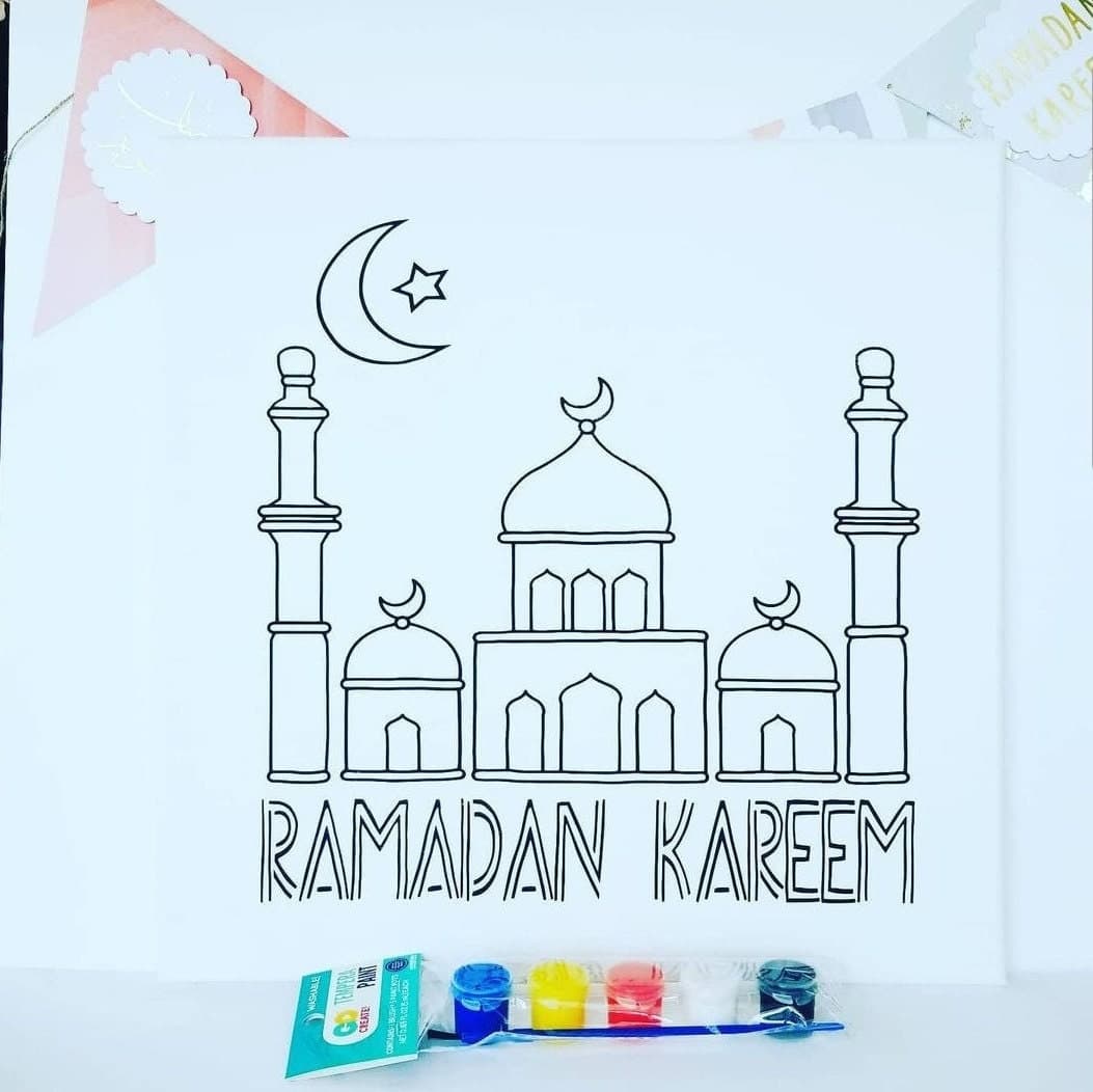 Ramadan coloring canvas, Mosque, Islamic Canvas Paint Kit, Painting Craft, Art, Gift, Kids Activity, Muslim, Ramadan, Eid, Coloring, Masjid - image 4