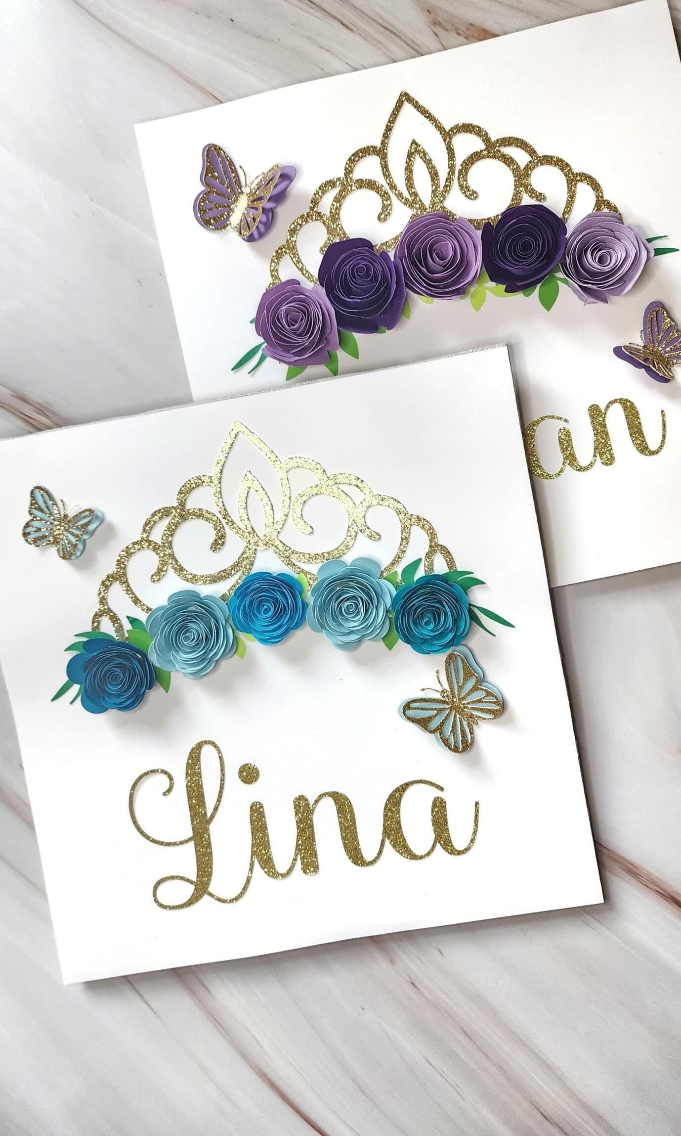 Tiara Shadow Box, Personalized 9X9 Flower shadow box, shadow box, custom shadow boxes, paper flowers, Custom Name shadow box, Gift shadowbox - image 4