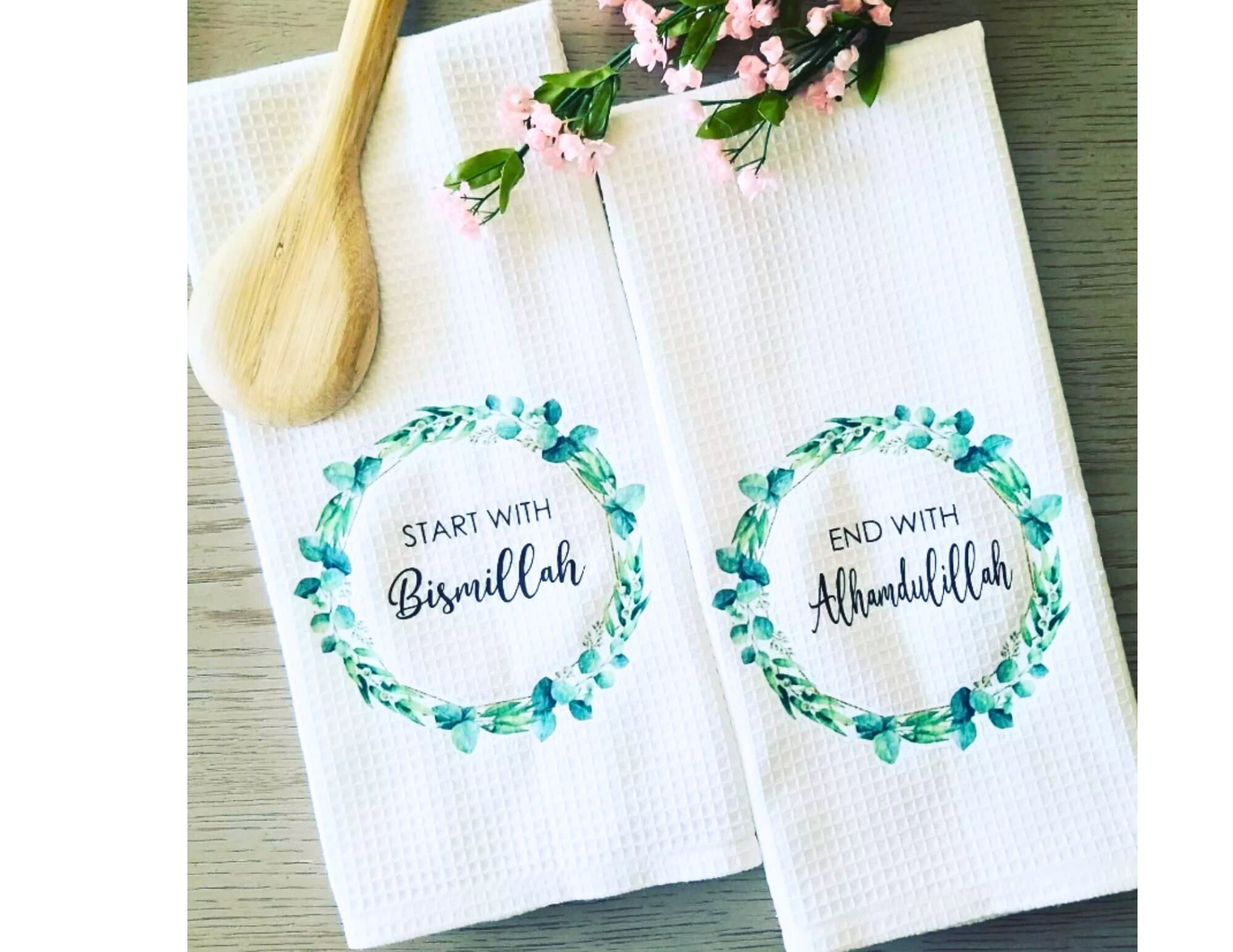 Bismillah Kitchen towel, Custom Waffle Weave Dish Towel, Kitchen Towel, Housewarming Gift, Kitchen Décor, Start with Bismillah,Alhamdulillah - image 4