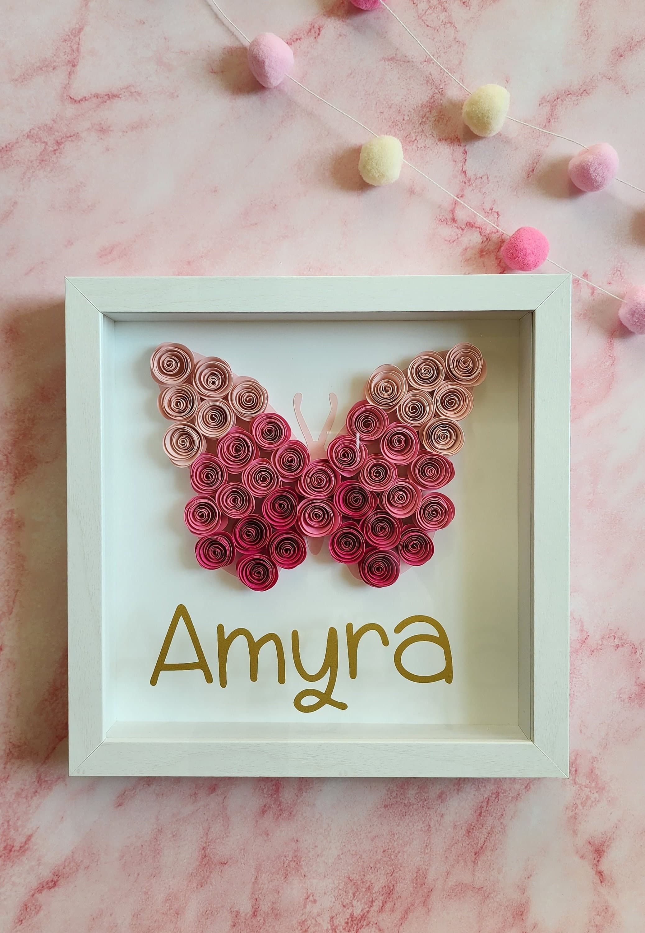 Butterfly Personalized 9X9 Flower shadow boxes, Baby gift,Name shadow box, custom shadow boxes,paper flowers,Custom Name shadow box, flowers