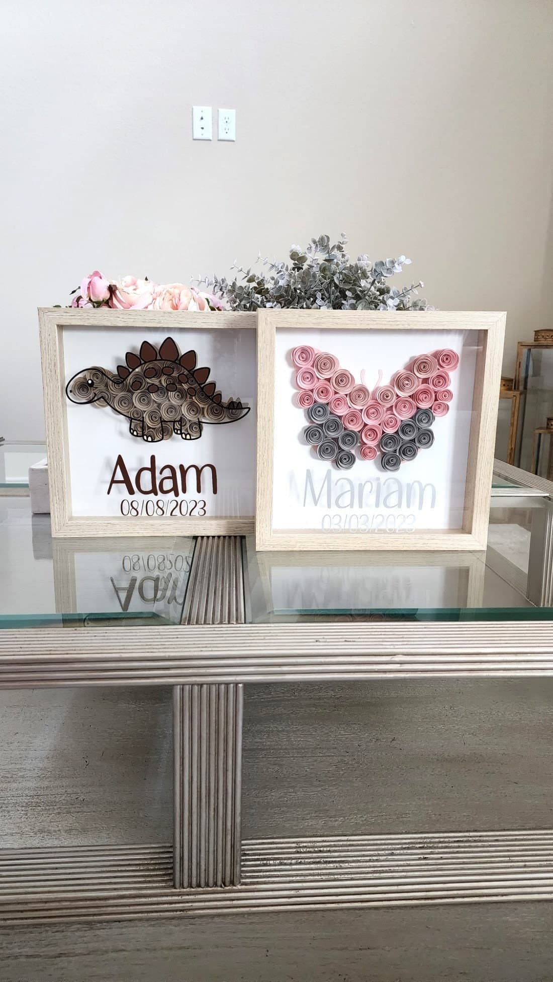Butterfly Personalized 9X9 Flower shadow boxes, Baby gift,Name shadow box, custom shadow boxes,paper flowers,Custom Name shadow box, flowers - image 5