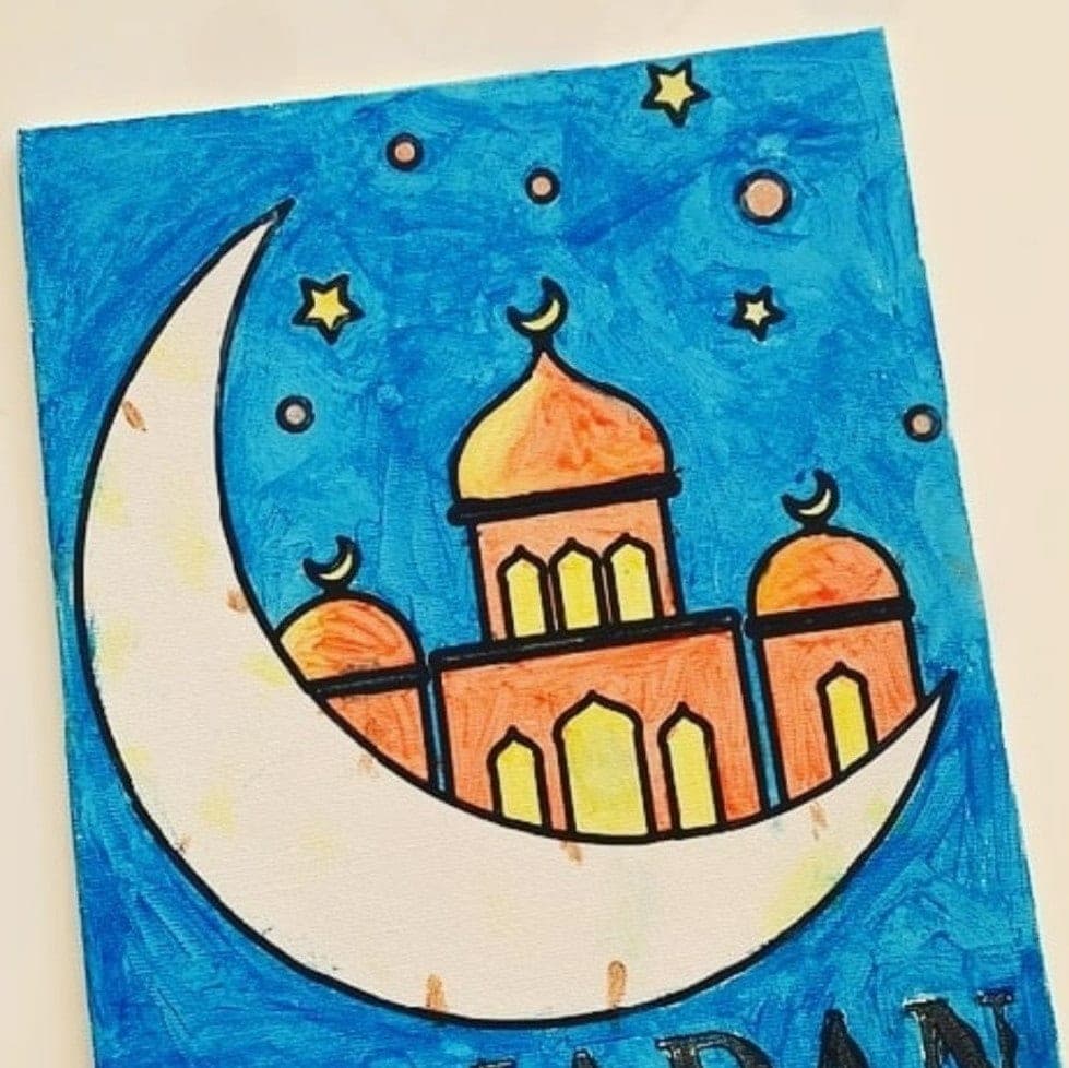 Ramadan coloring canvas, Mosque, Islamic Canvas Paint Kit, Painting Craft, Art, Gift, Kids Activity, Muslim, Ramadan, Eid, Coloring, Masjid - image 5