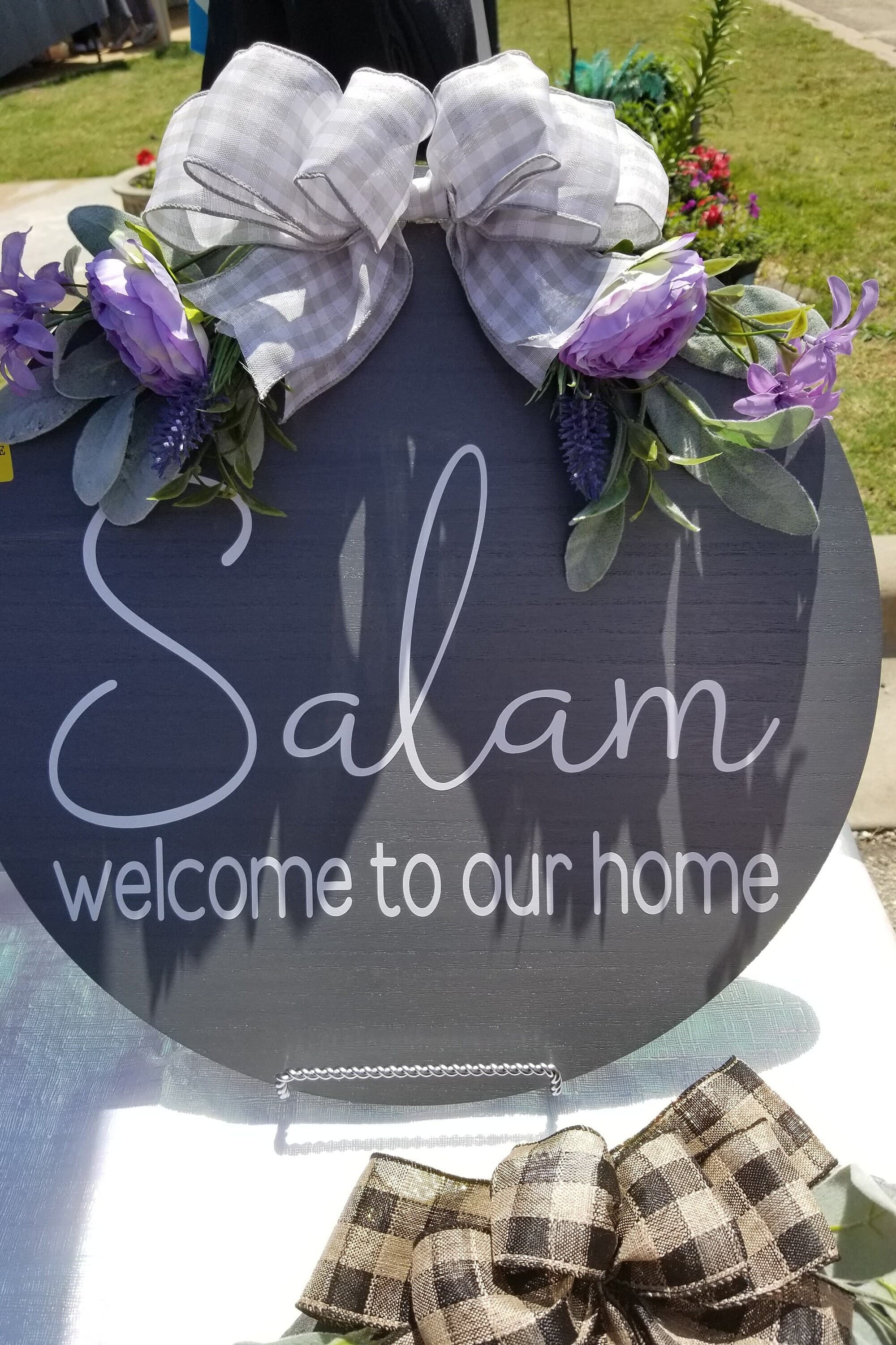 Salam Door Sign, WELCOME, Welcome to our home, Wood Round Welcome Sign, Front Door Décor, Hanger, Door Wreath, Home Décor, Islamic Décor - image 4