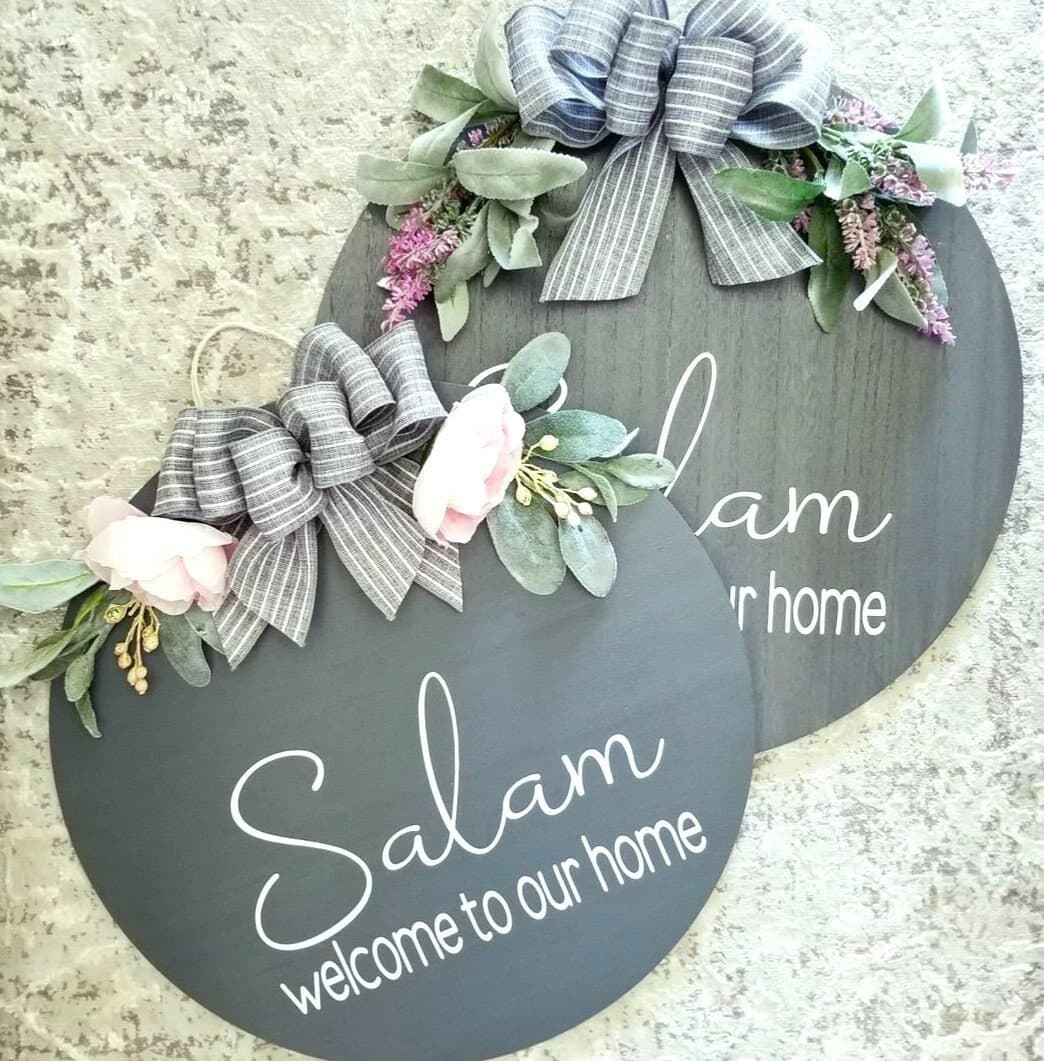 Salam Door Sign, WELCOME, Welcome to our home, Wood Round Welcome Sign, Front Door Décor, Hanger, Door Wreath, Home Décor, Islamic Décor