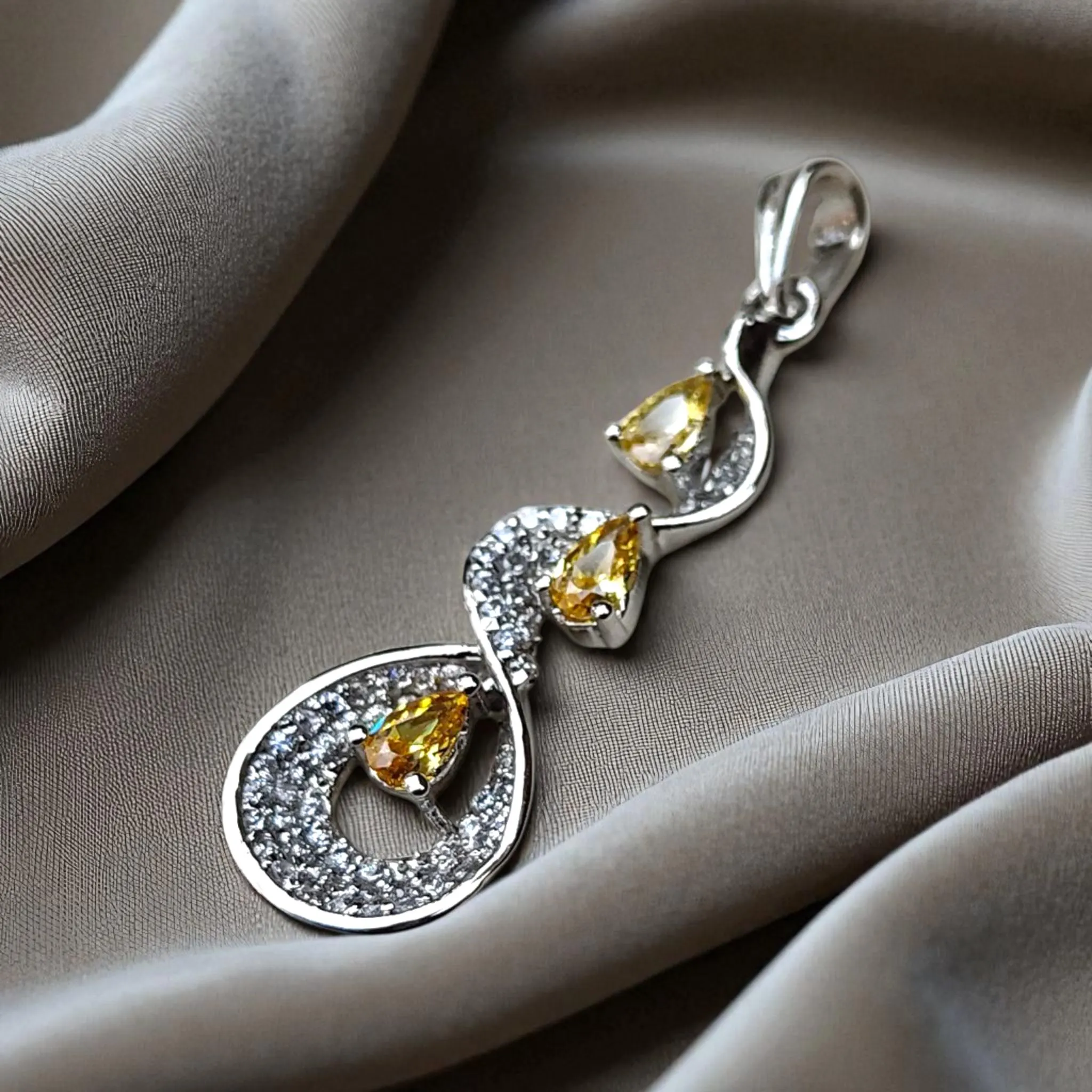 Yellow Sapphire Pear Pendant, Sterling Silver Necklace, September Birthstone - image 3