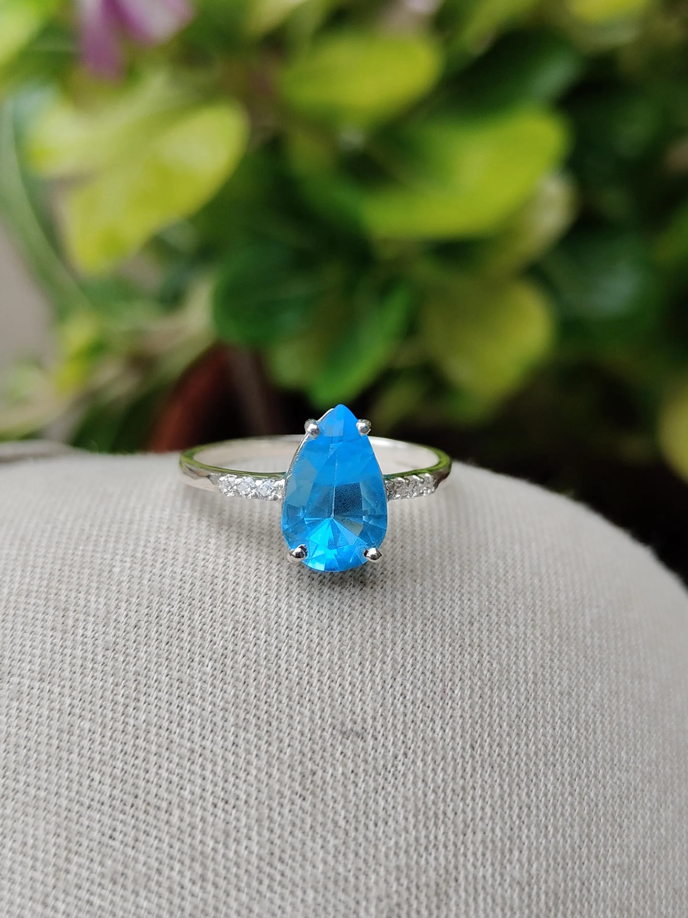 Pear Paraiba Tourmaline Ring: Sterling Silver Diamond Accent, Engagement Jewelry