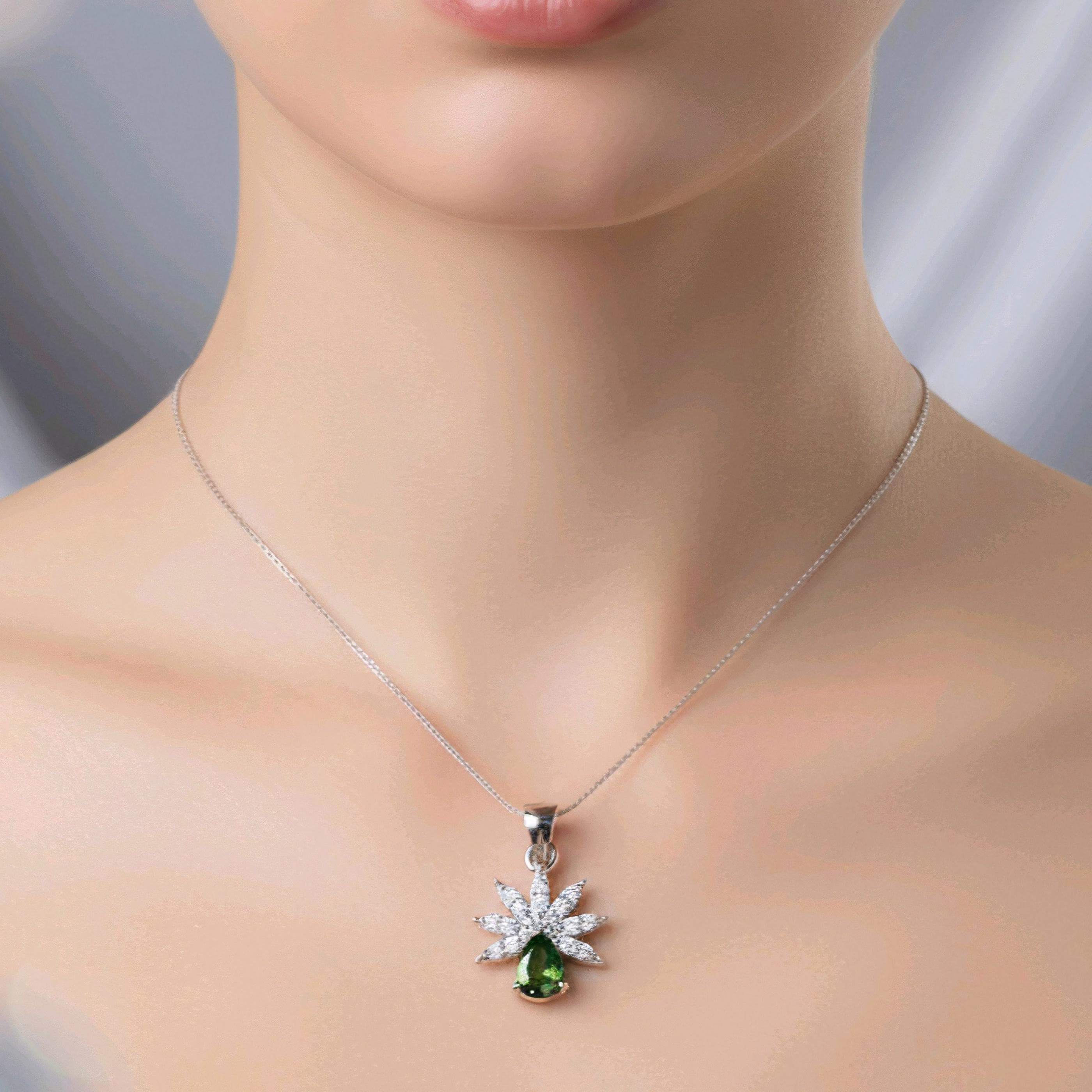 Pear Sapphire Pendant: Sterling Silver, Lab Diamond Halo - image 2