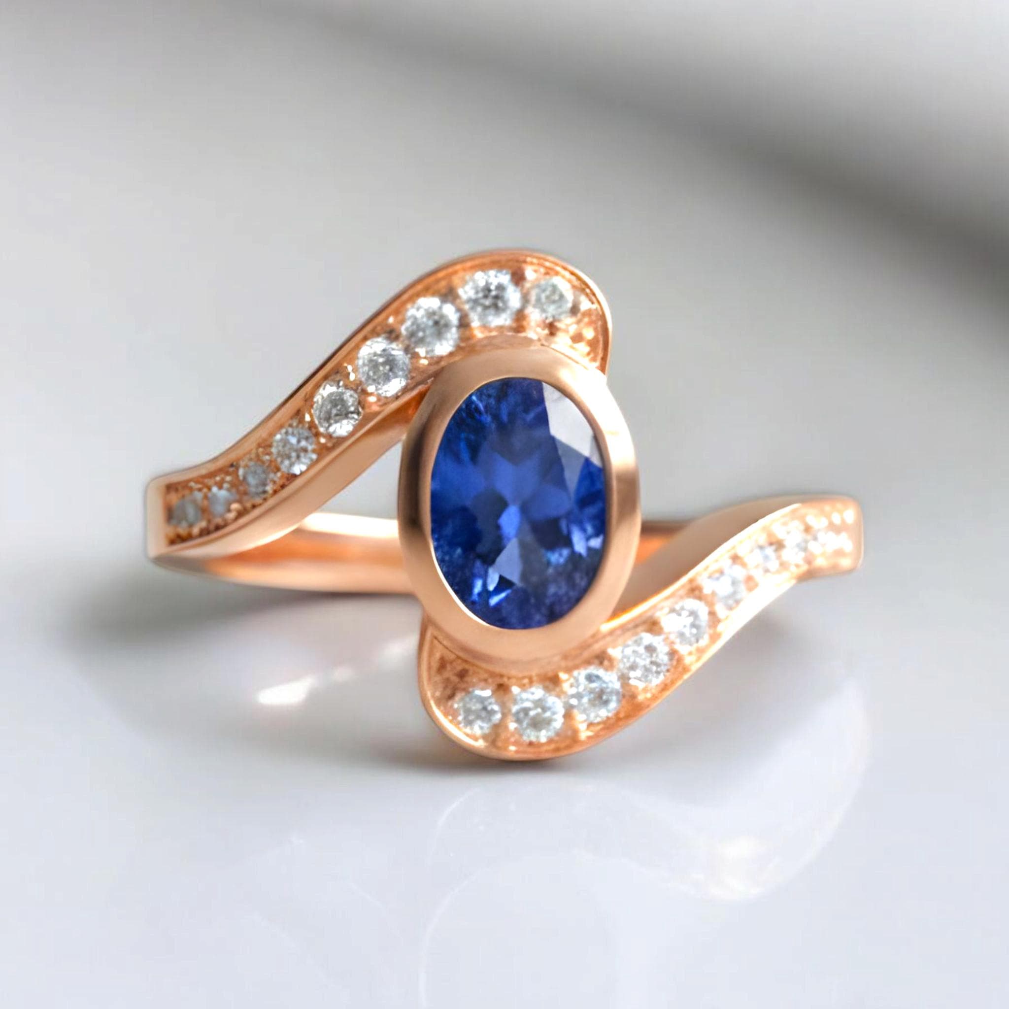 Oval Tanzanite Ring: Rose Gold Sterling Silver Swirl Band - image 4