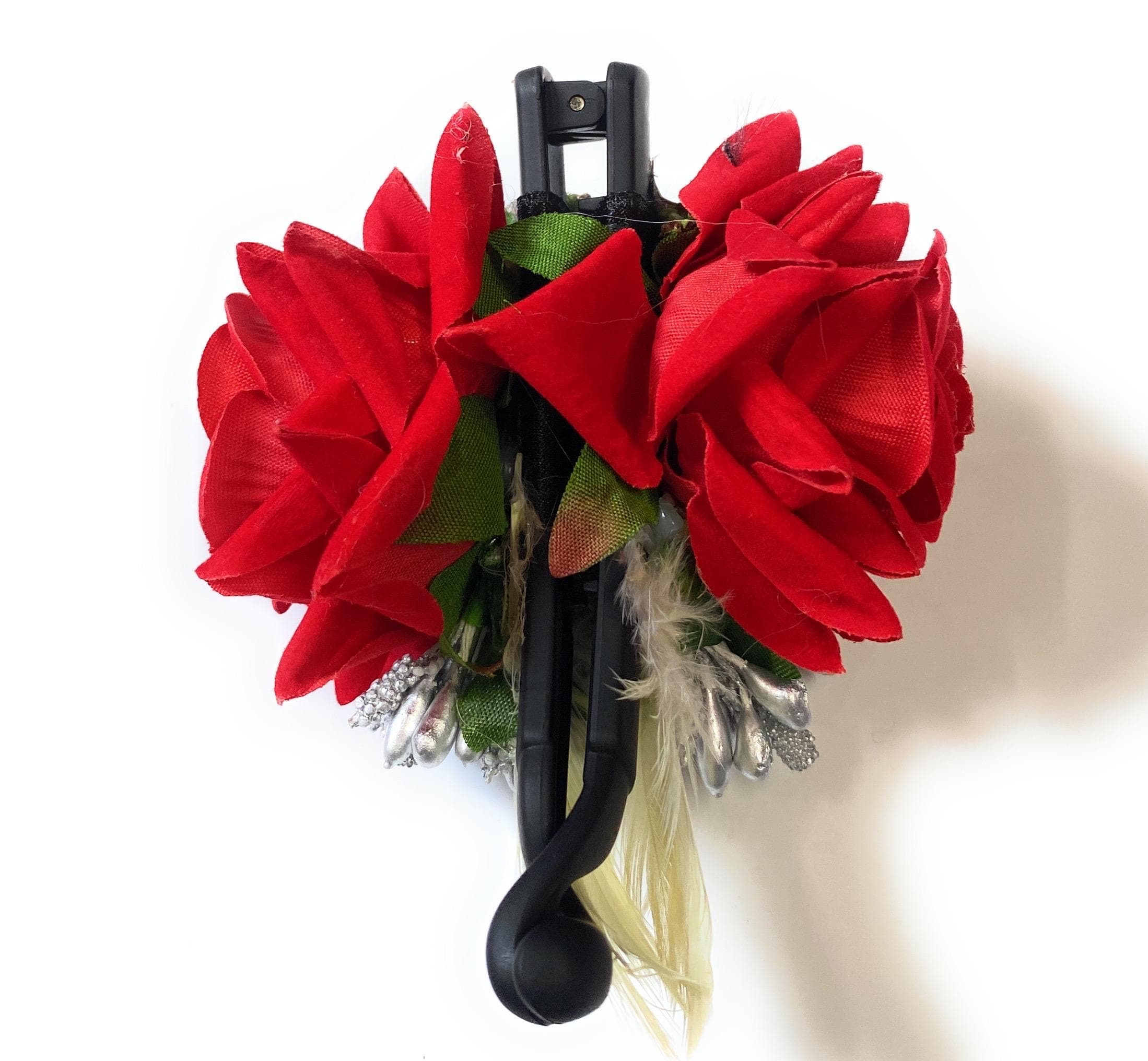 Red Floral Hair Clip with Gold & Silver Glitter Accents - image 4