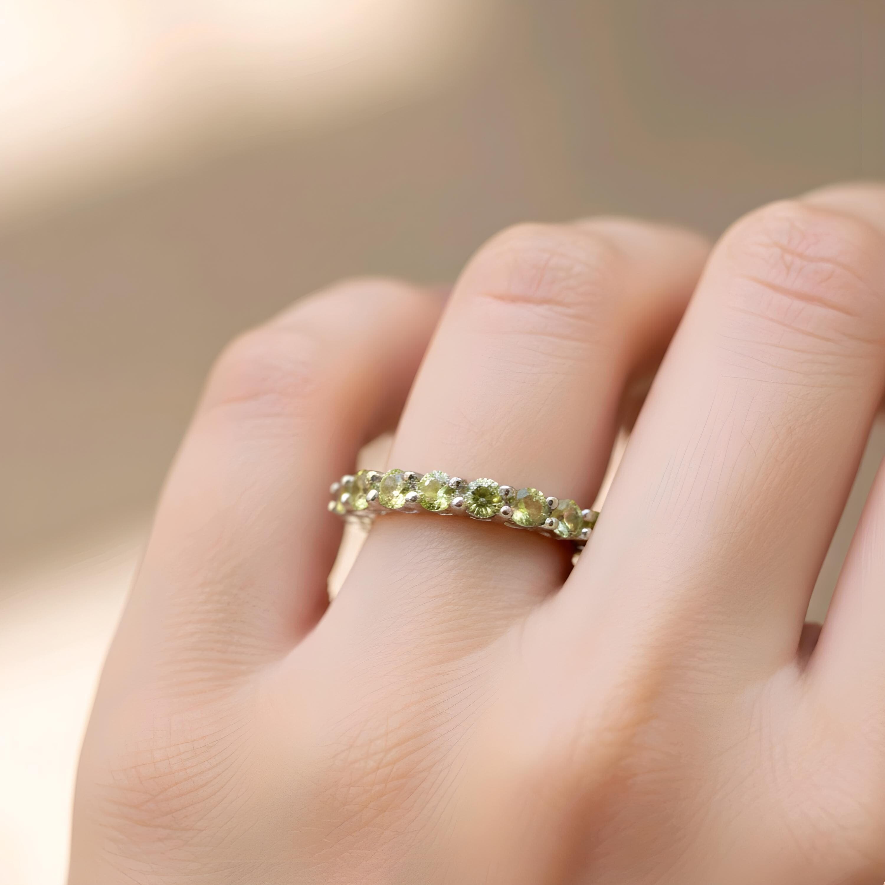 Natural peridot Ring round cut with Diamond Accent in 925 sterling silvervalentine day gift - image 2