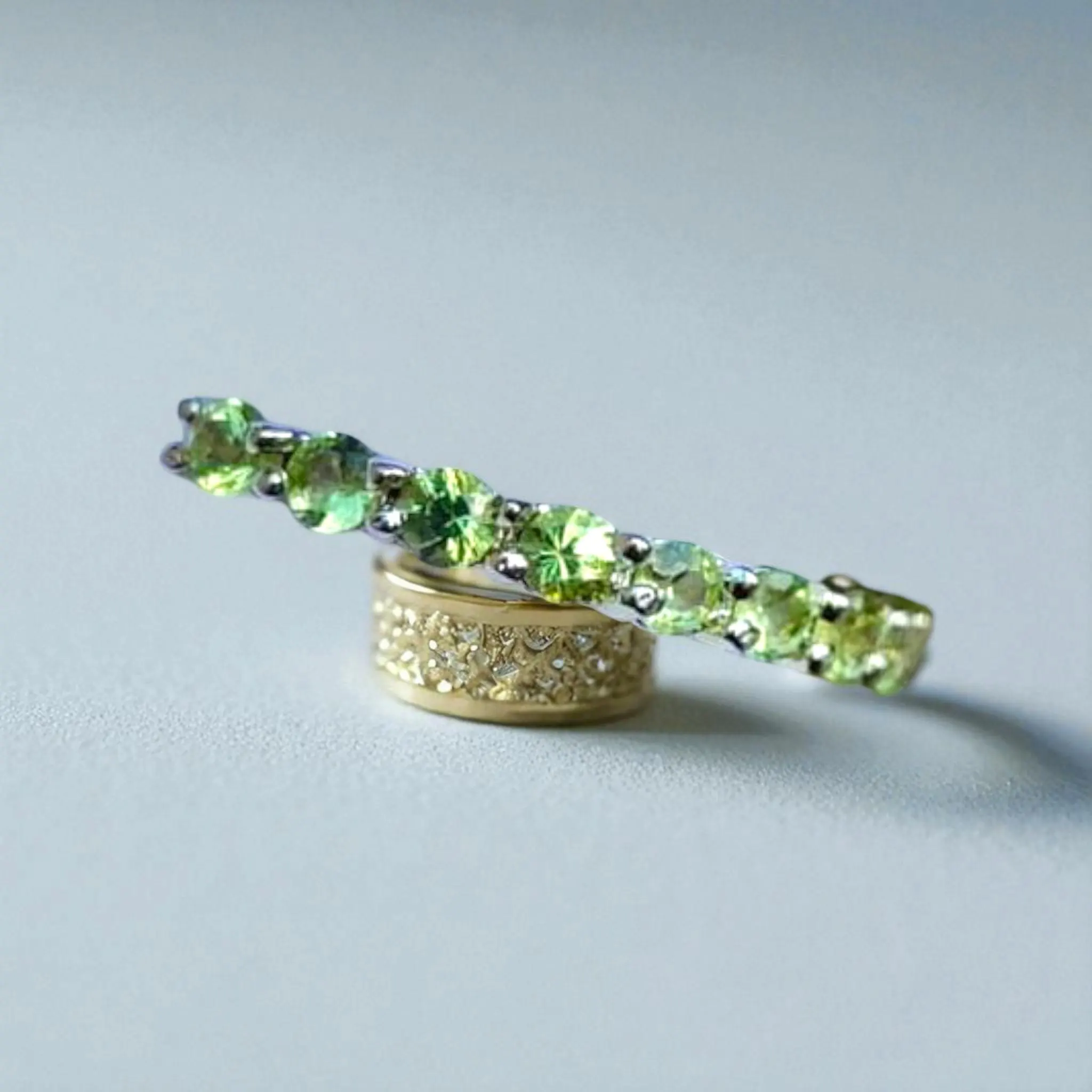 Natural peridot Ring round cut with Diamond Accent in 925 sterling silvervalentine day gift - image 5