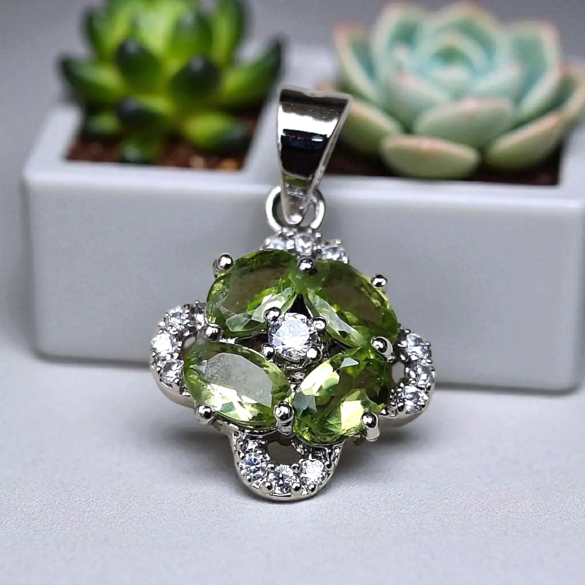 Sterling Silver Peridot Pendant: Lab Diamond Accent, Oval & Round - image 5
