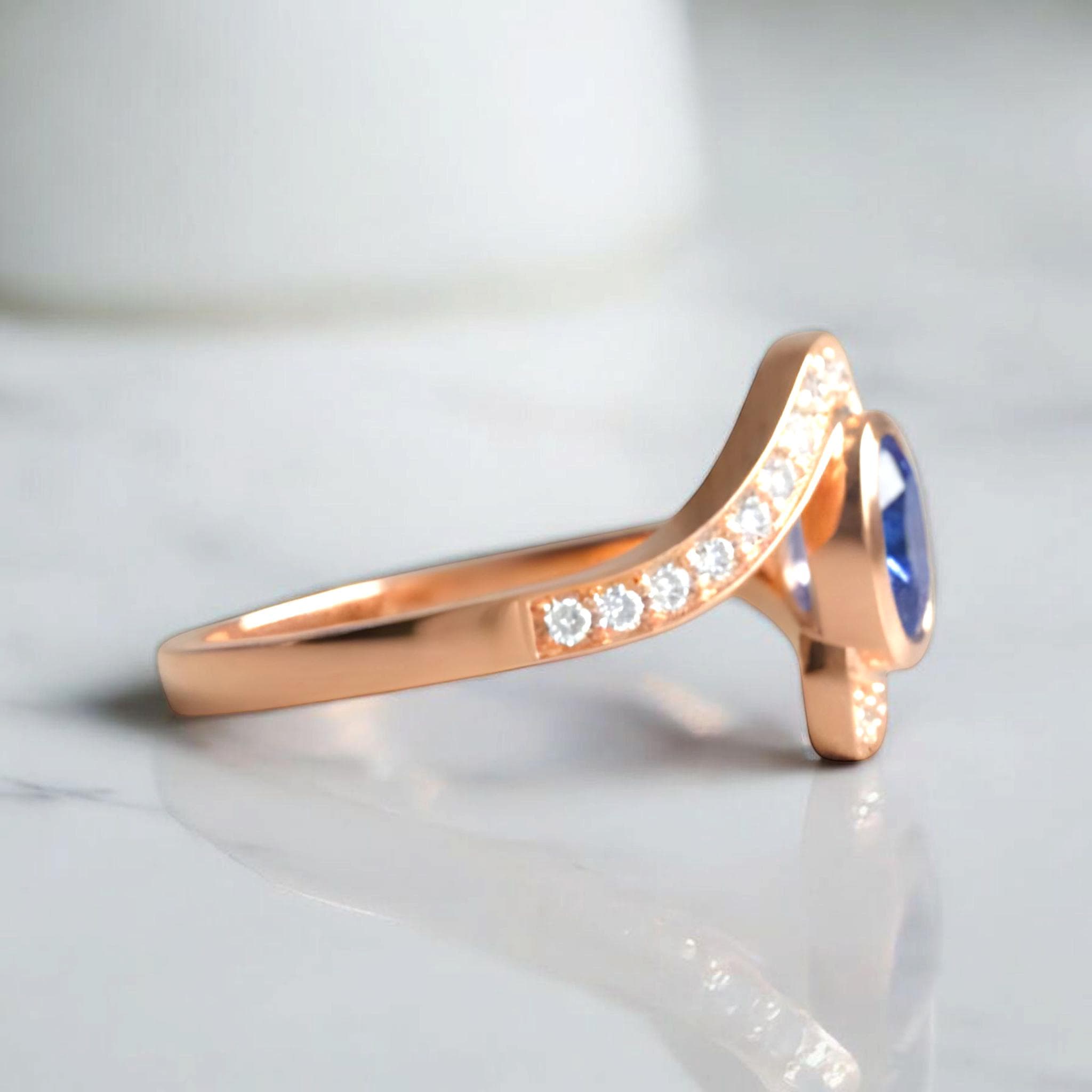Oval Tanzanite Ring: Rose Gold Sterling Silver Swirl Band - image 3